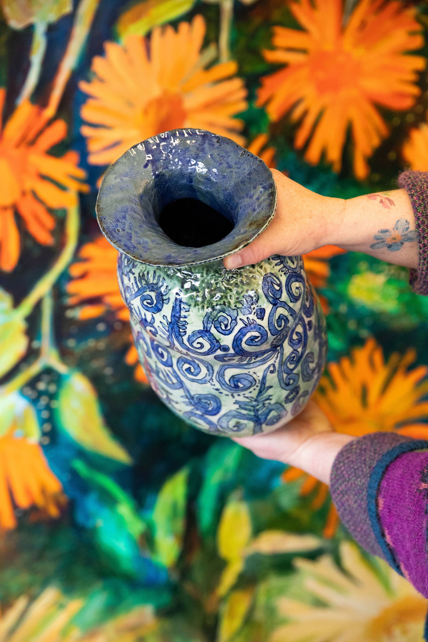 **AVAILABLE AT INVERELL ART GALLERY**Blue Scribble Vase Number One