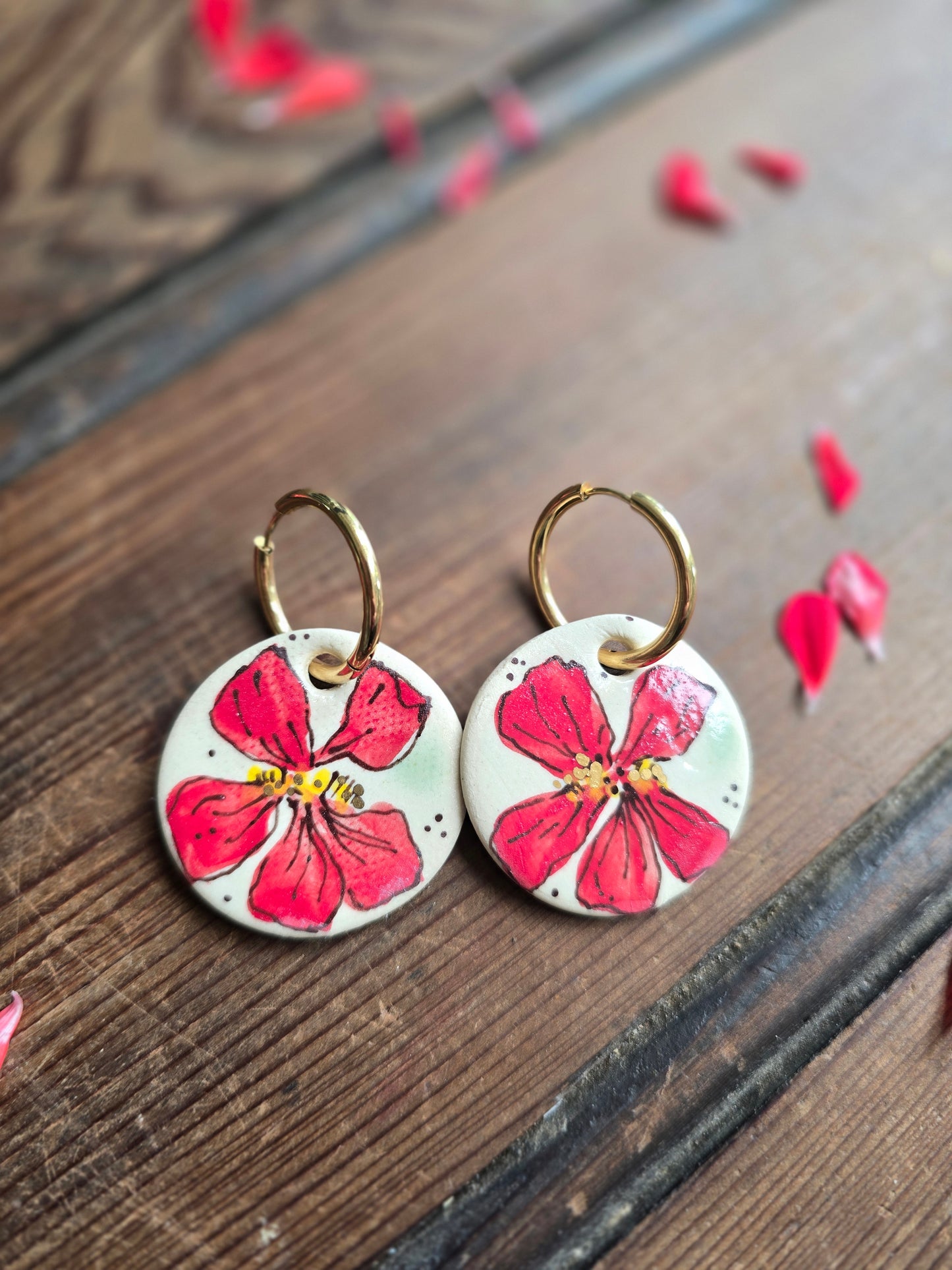 Red Nasturtium Earrings ~ Round Large