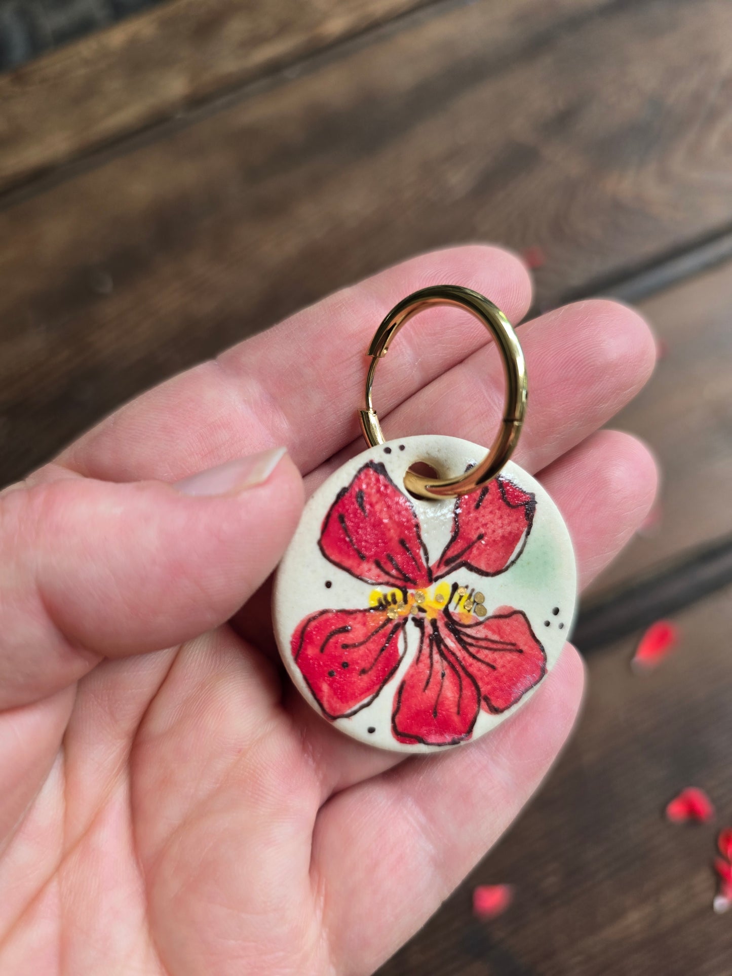 Red Nasturtium Earrings ~ Round Large