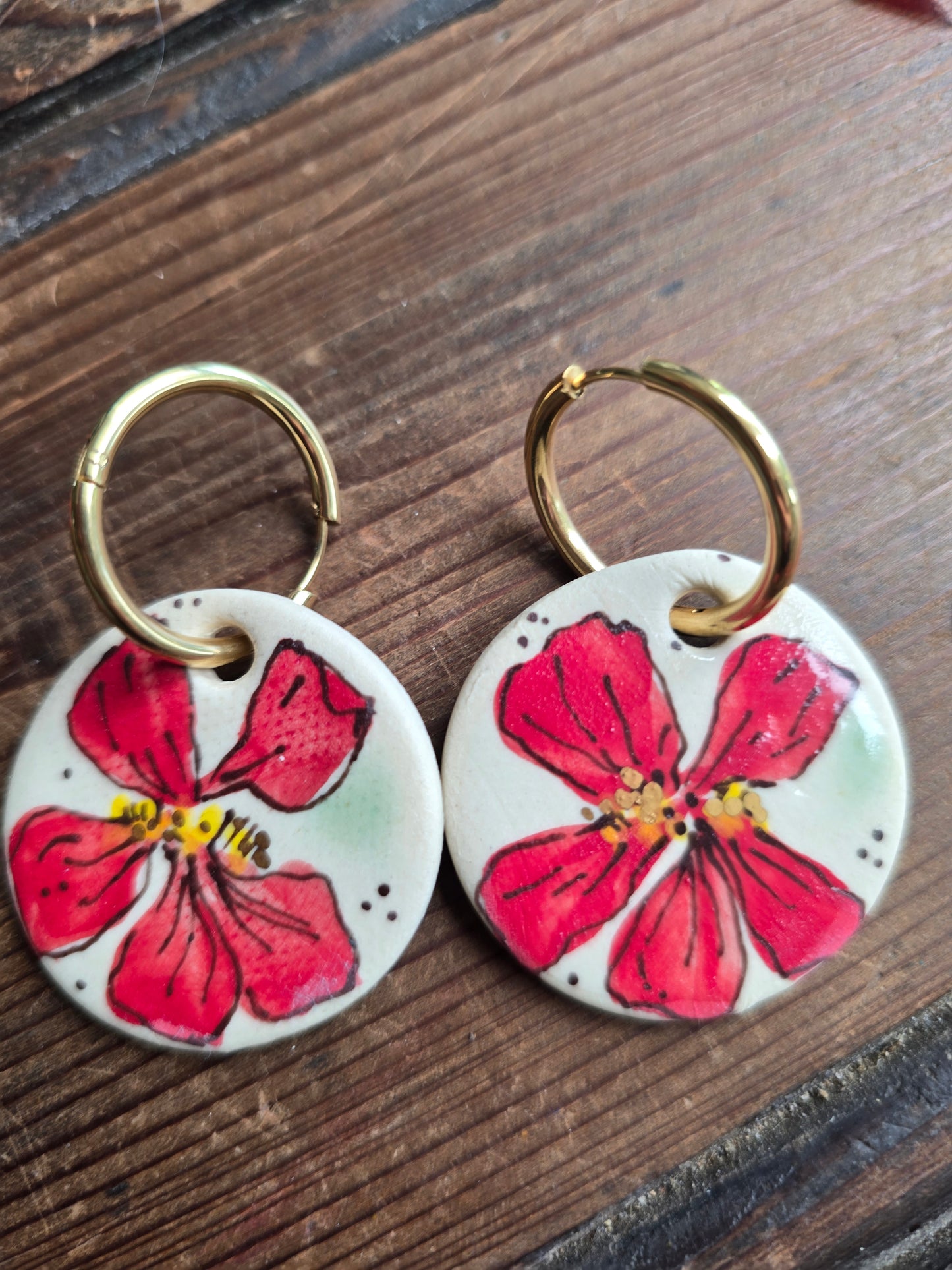 Red Nasturtium Earrings ~ Round Large
