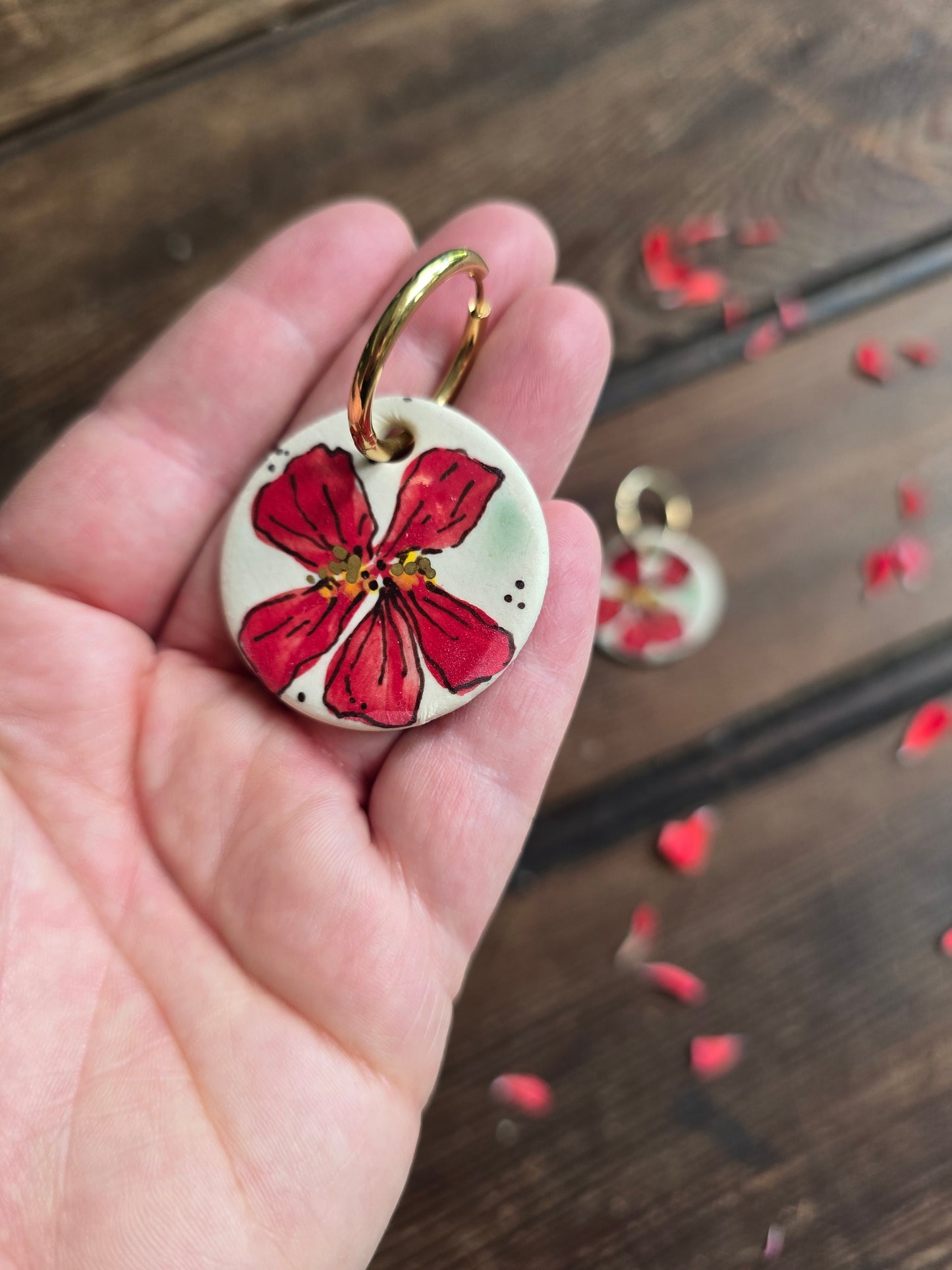 Red Nasturtium Earrings ~ Round Large