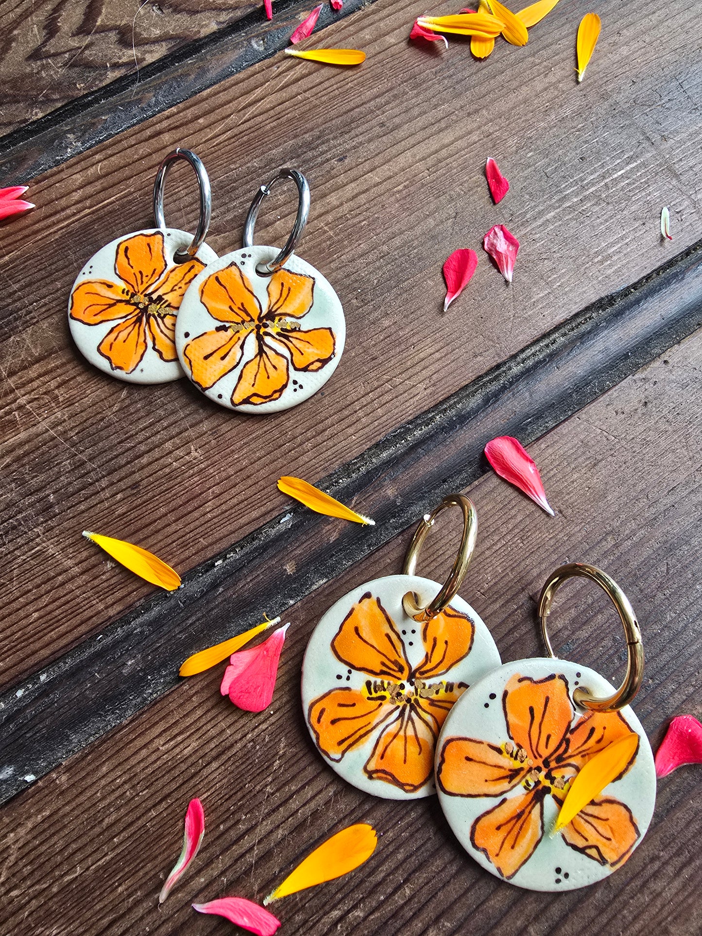 Orange Nasturtium Earrings ~ Round Large
