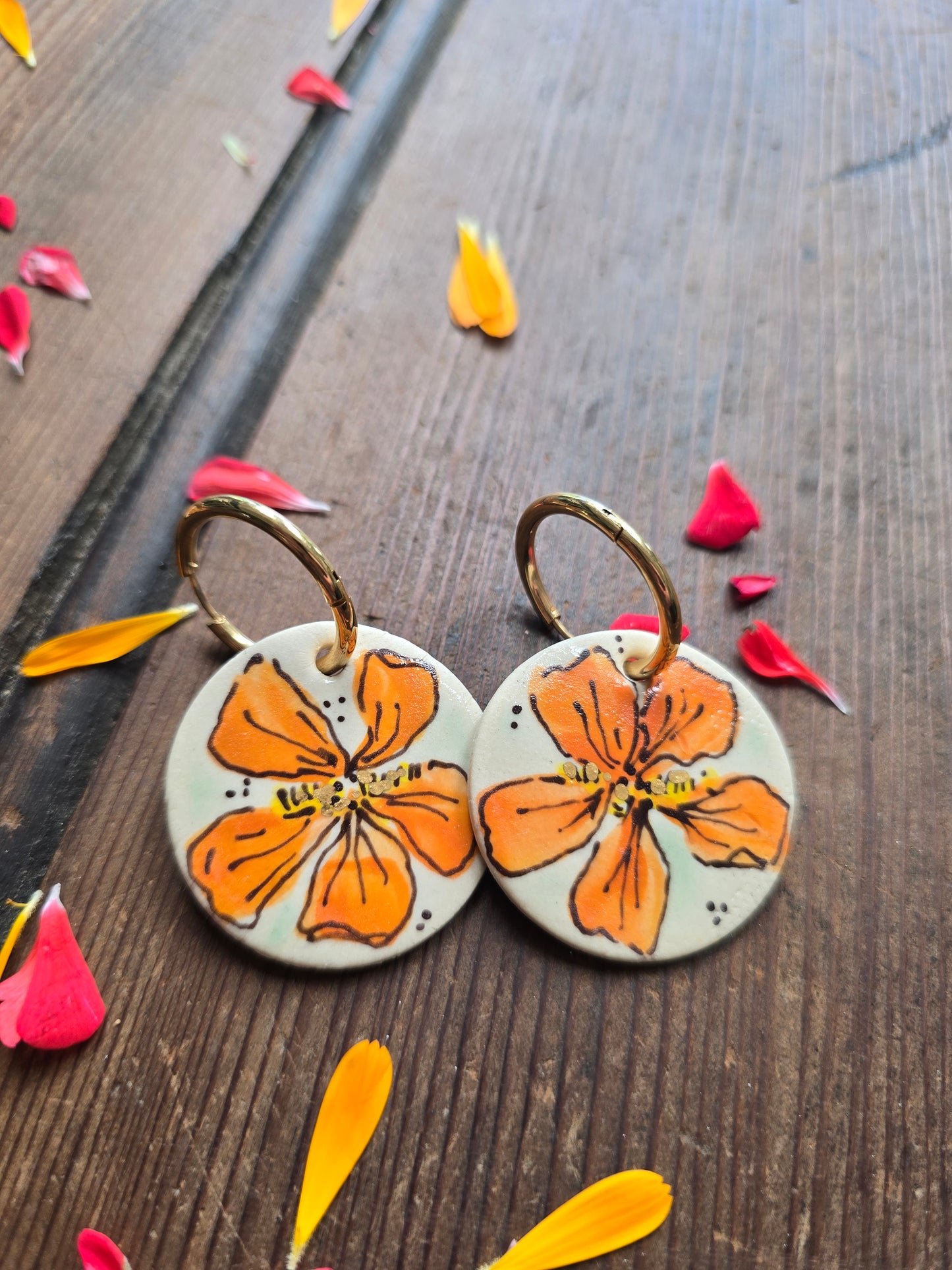 Orange Nasturtium Earrings ~ Round Large