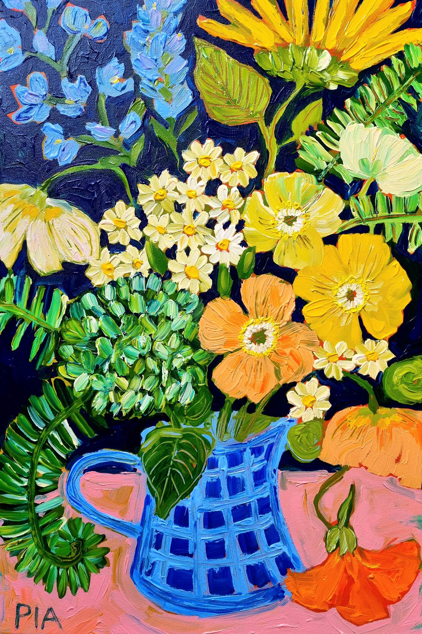 In The Winter Garden 1 - Blue Check Vase