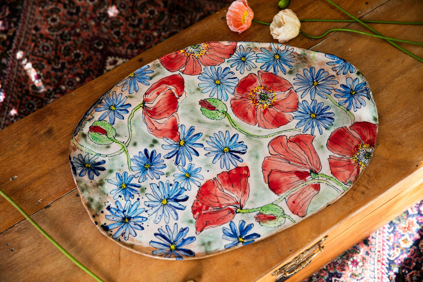 Red Poppy and Chicory Cheese Plate