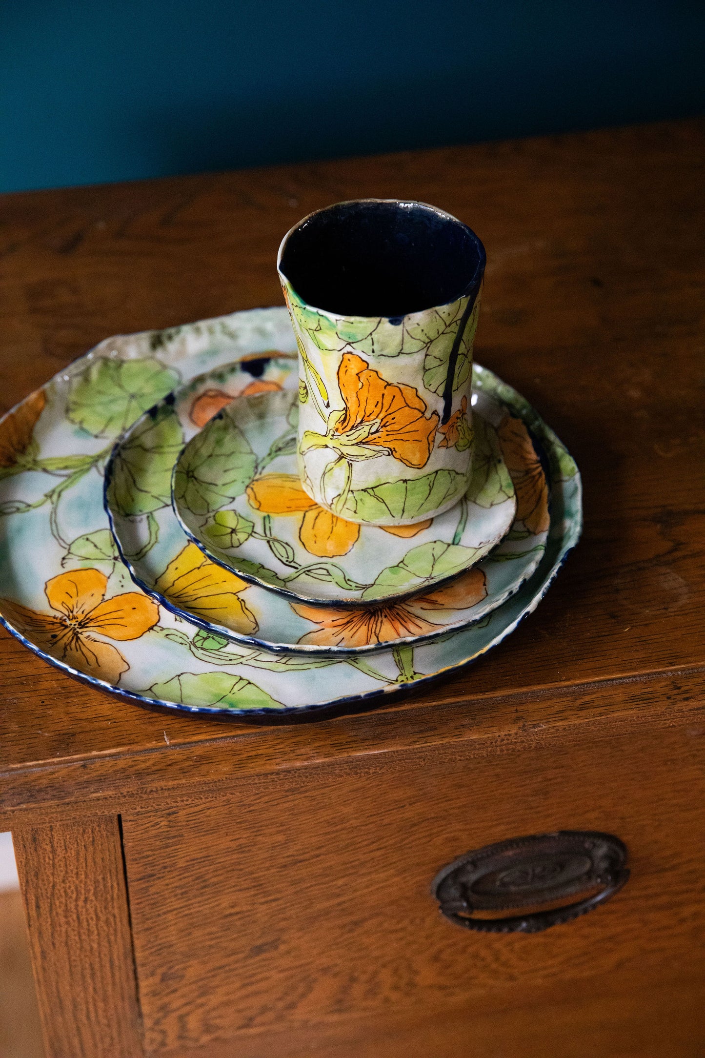 Alone But Not Lonely ~ Dinner Party Set for One. Nasturtium set