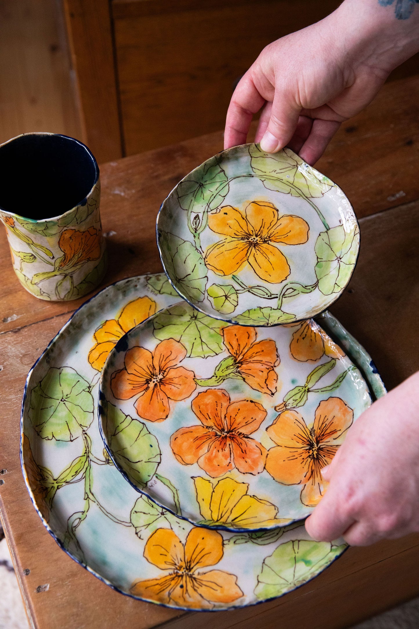 Alone But Not Lonely ~ Dinner Party Set for One. Nasturtium set