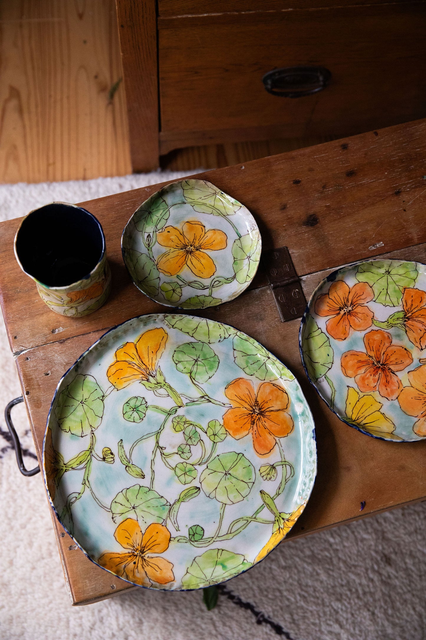 Alone But Not Lonely ~ Dinner Party Set for One. Nasturtium set