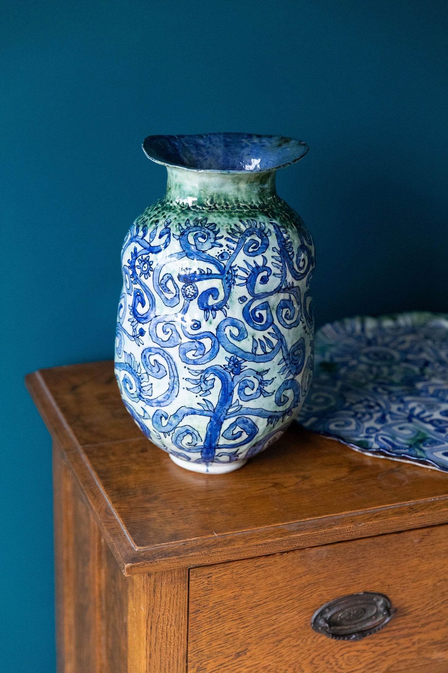 **AVAILABLE AT INVERELL ART GALLERY**Blue Scribble Vase Number One