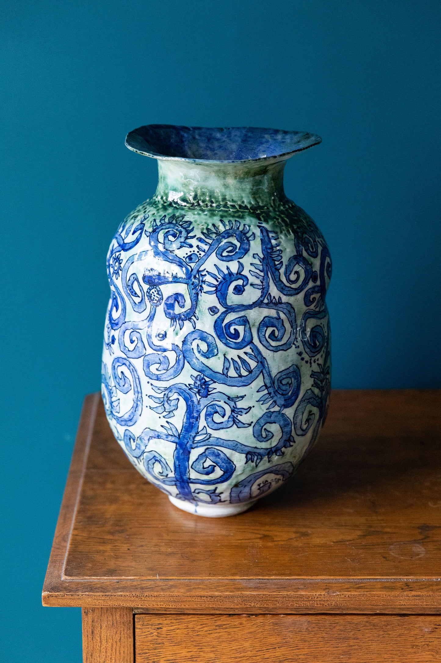 **AVAILABLE AT INVERELL ART GALLERY**Blue Scribble Vase Number One