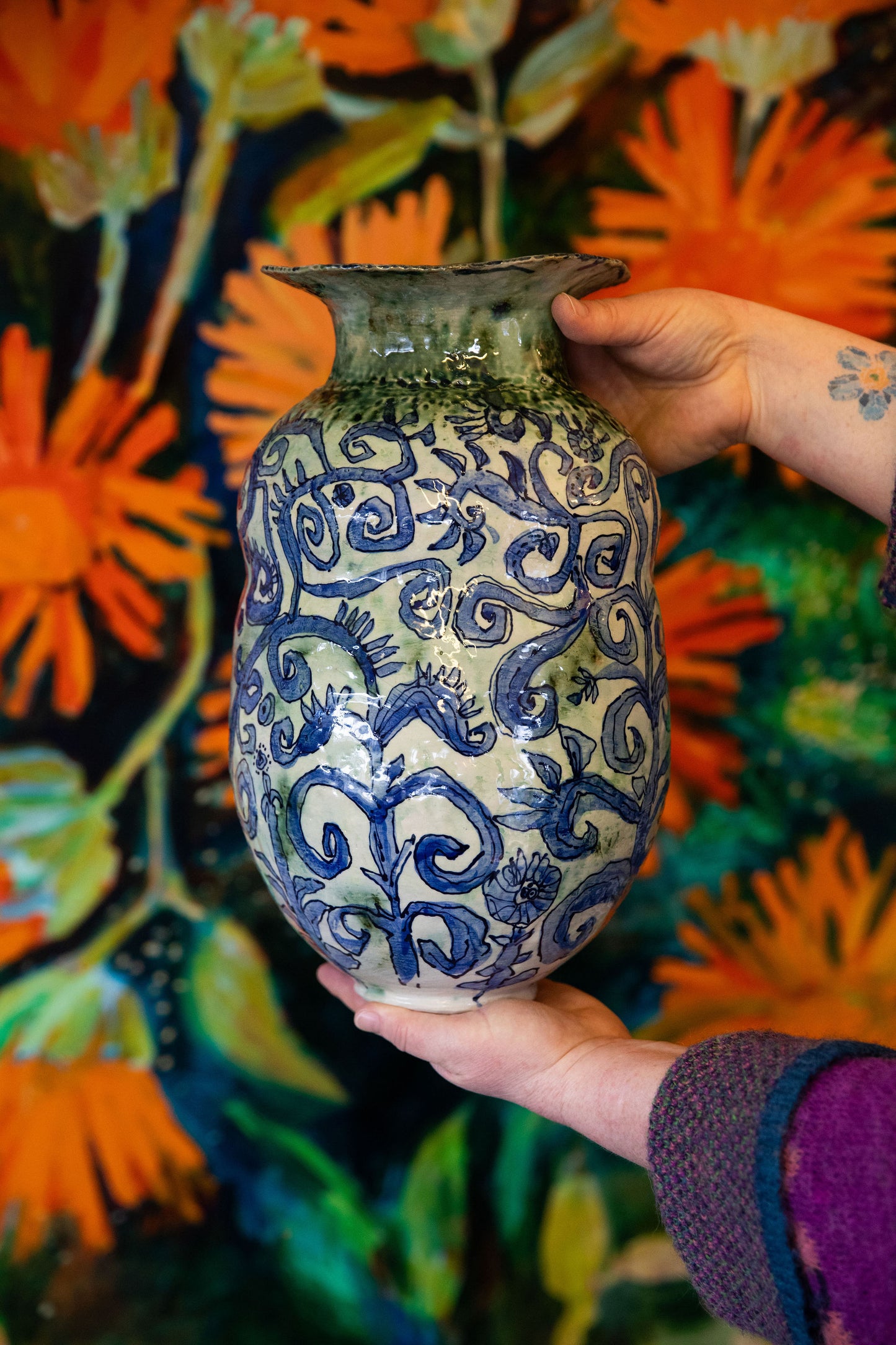 **AVAILABLE AT INVERELL ART GALLERY**Blue Scribble Vase Number One
