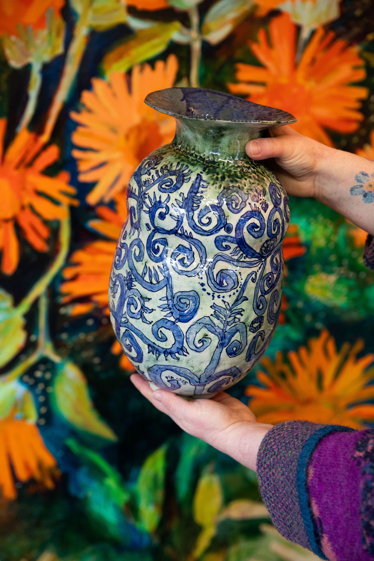 **AVAILABLE AT INVERELL ART GALLERY**Blue Scribble Vase Number One