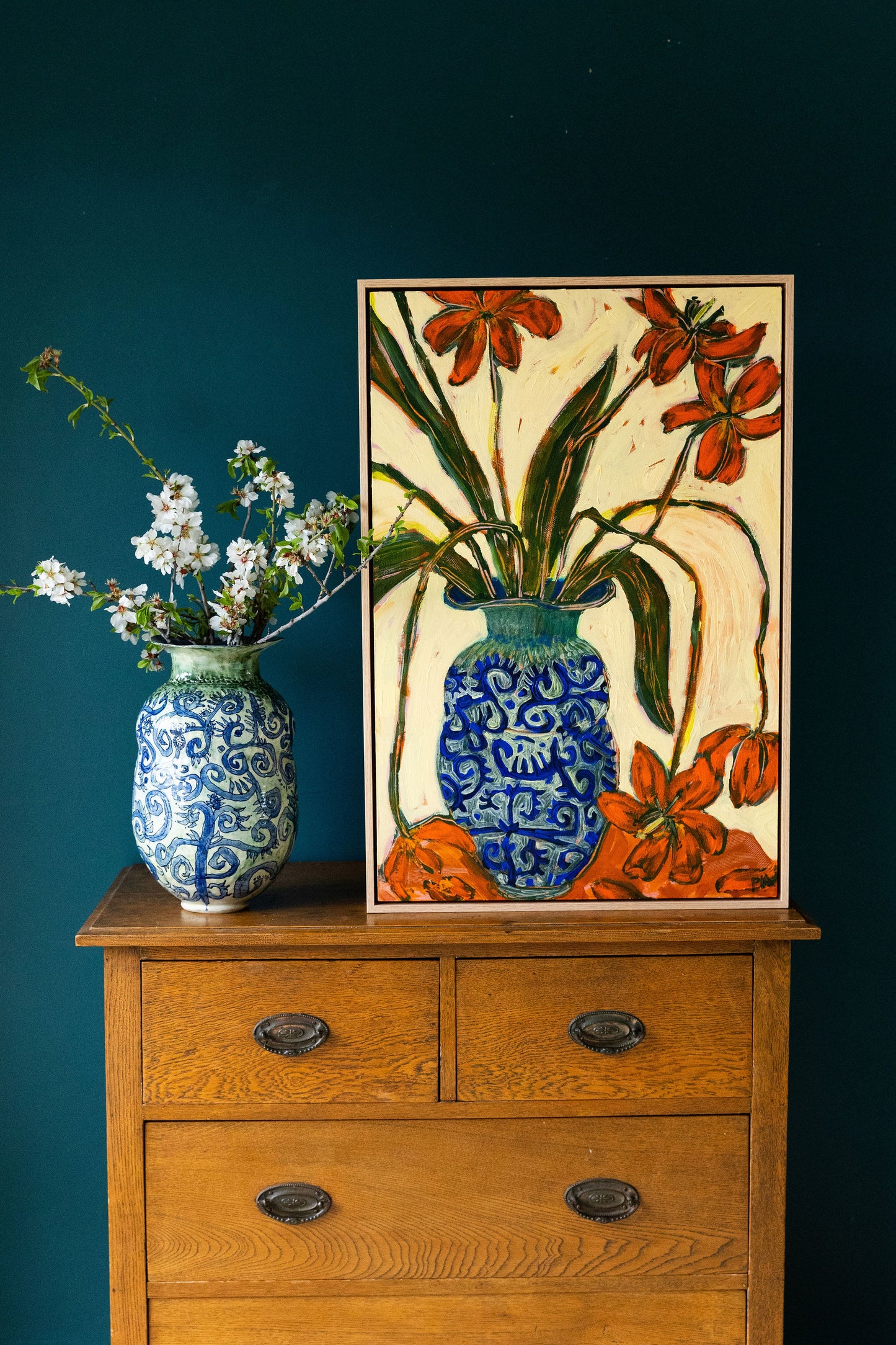 Tulips and Blue Scribble Vase