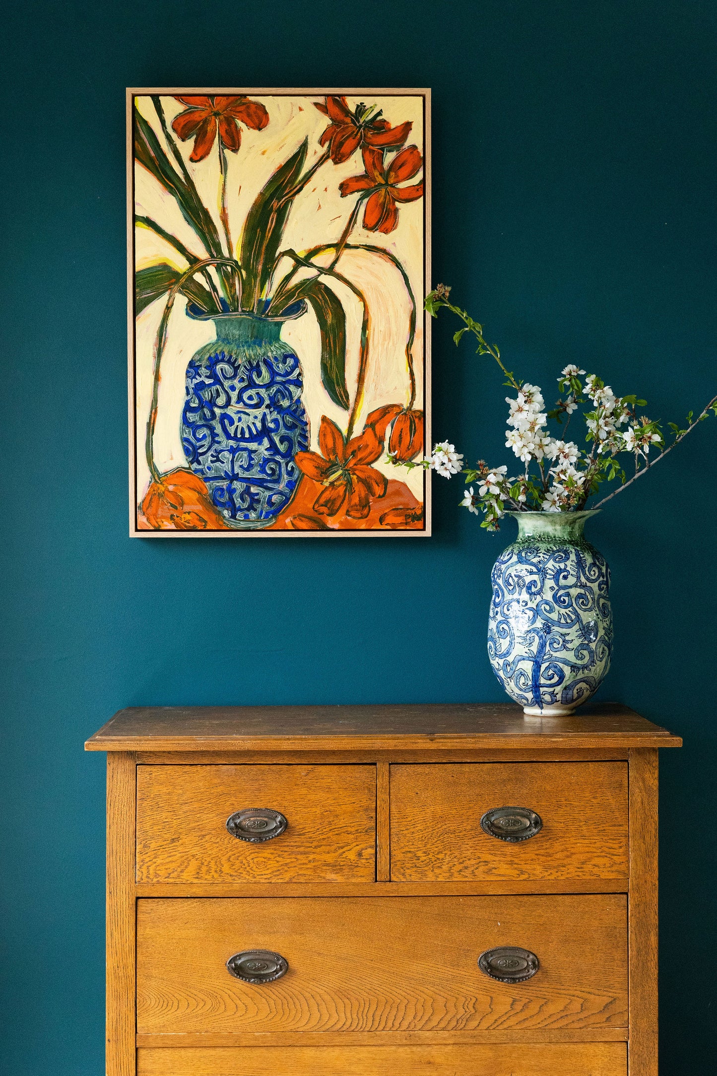 Tulips and Blue Scribble Vase