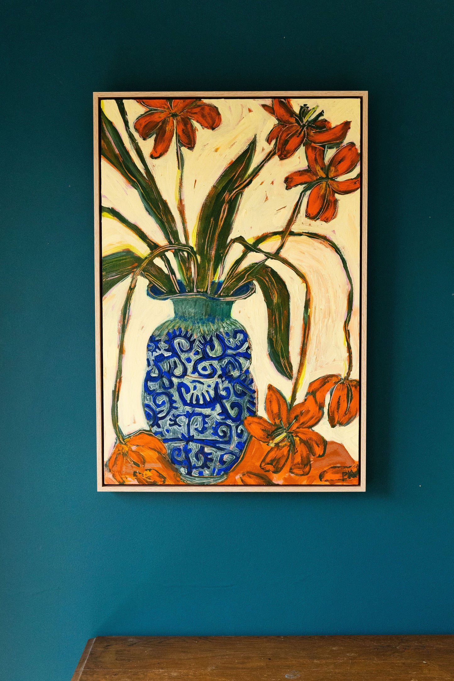 Tulips and Blue Scribble Vase