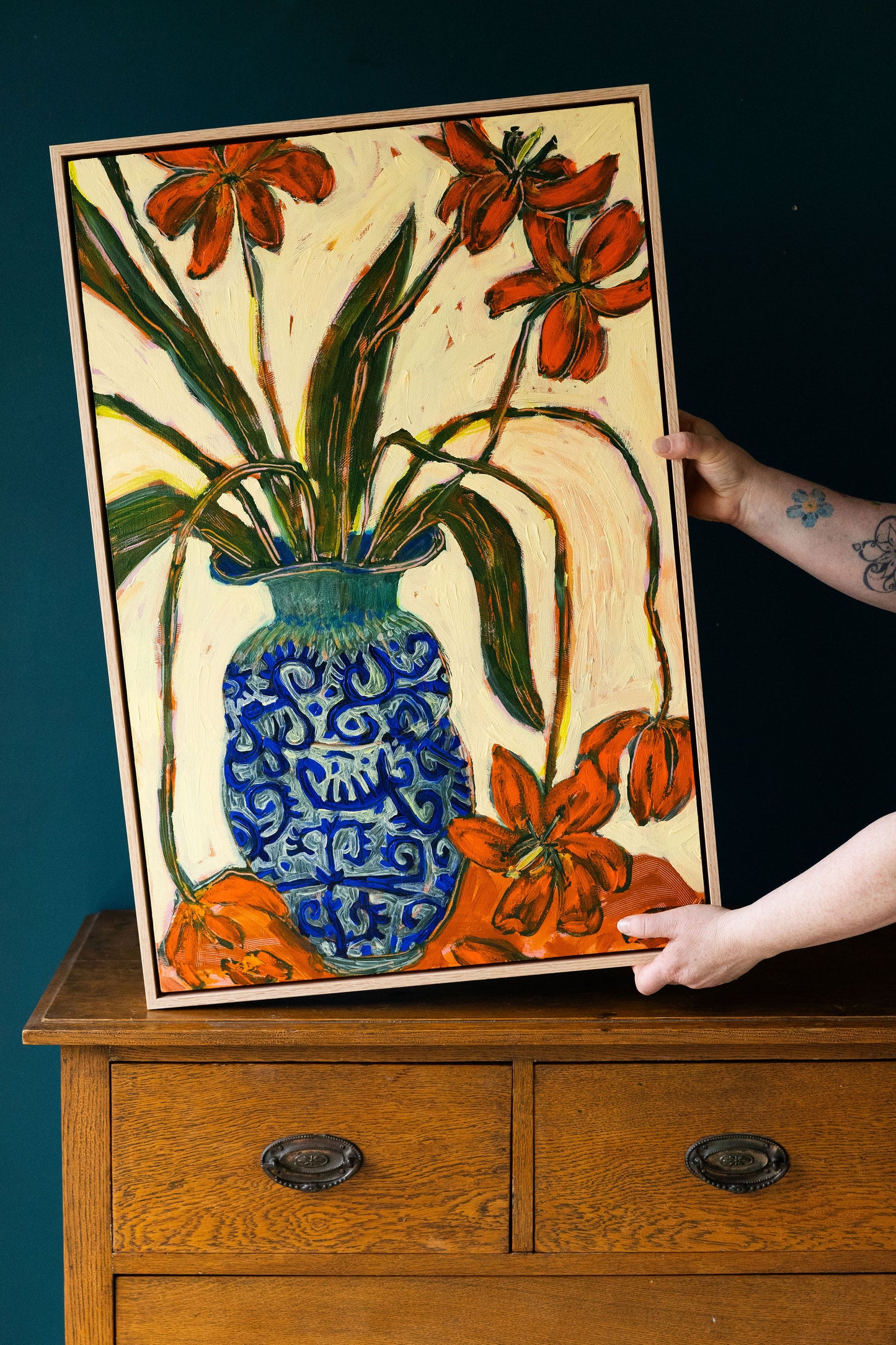 Tulips and Blue Scribble Vase