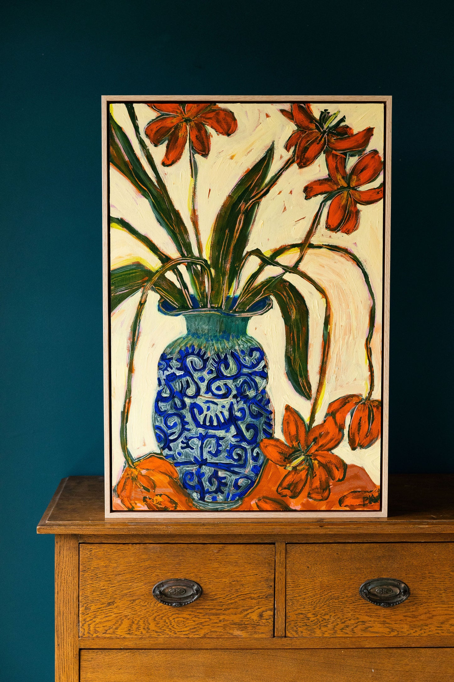 Tulips and Blue Scribble Vase