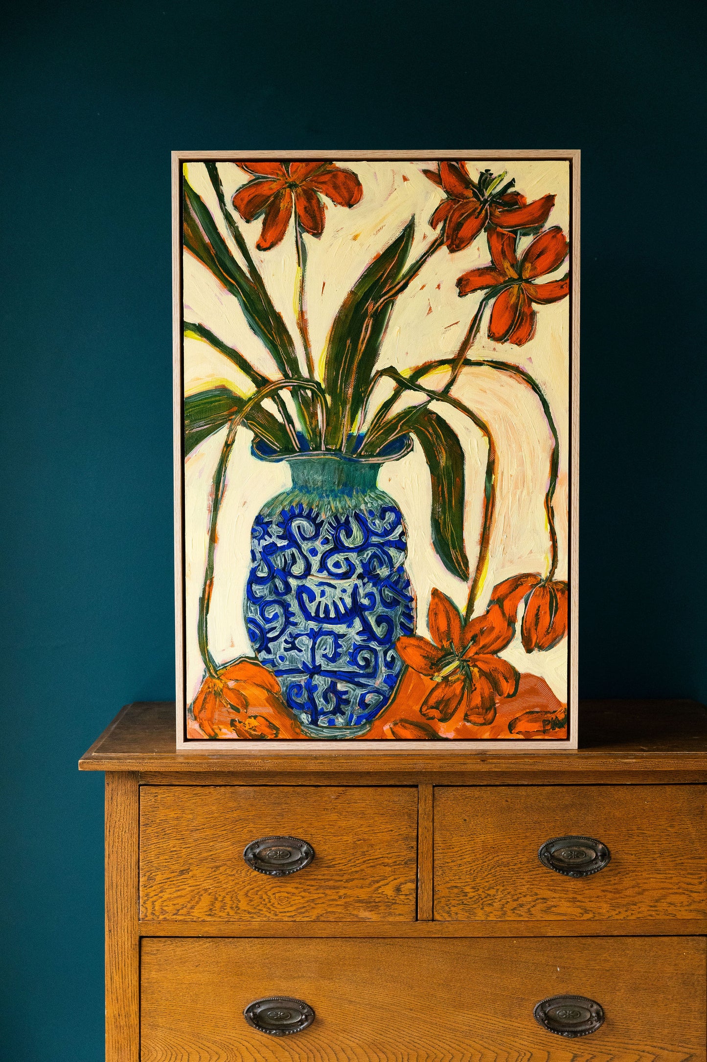 Tulips and Blue Scribble Vase