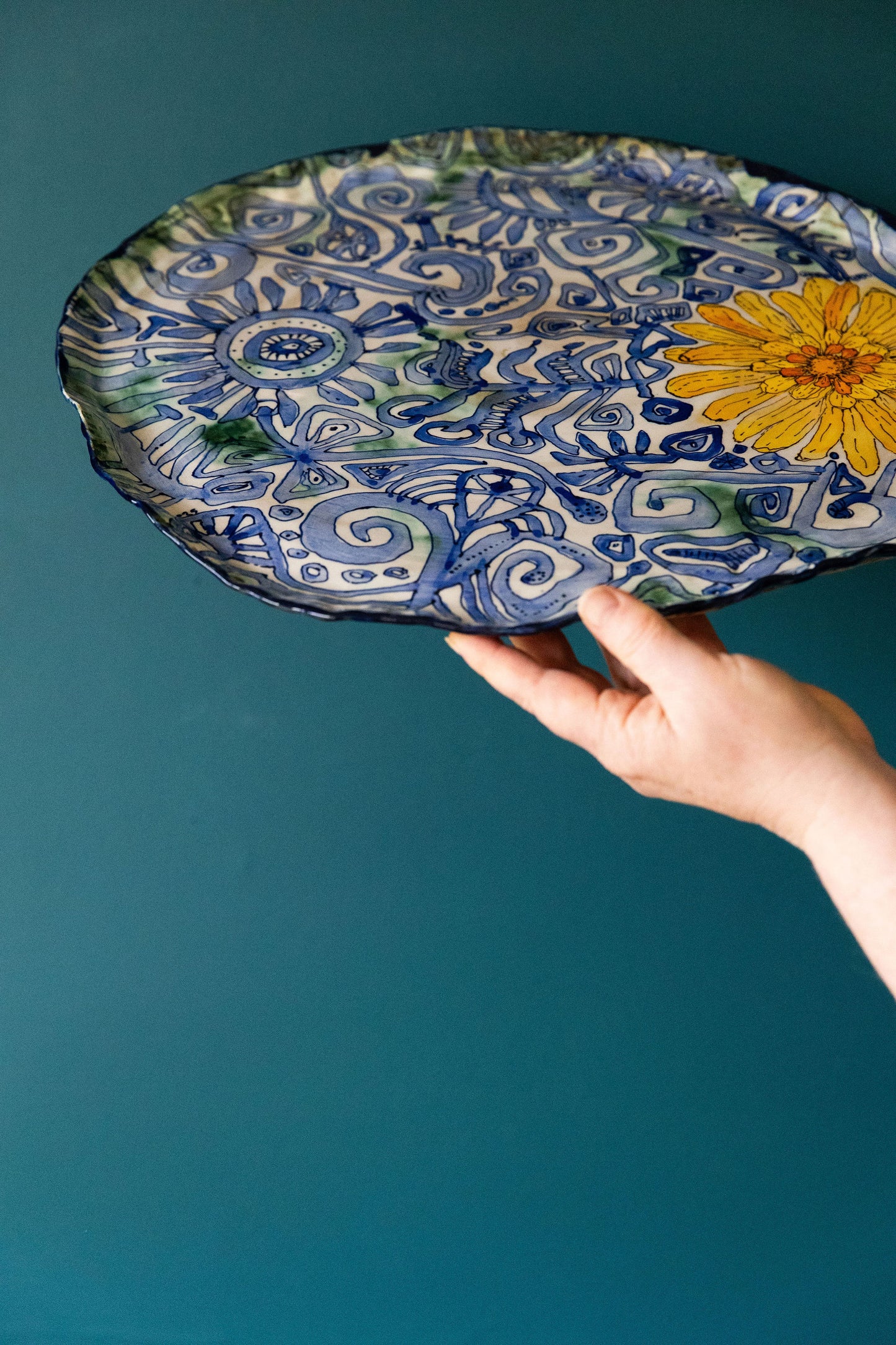 Blue Scribble Platter Number One ~ Daisy Language