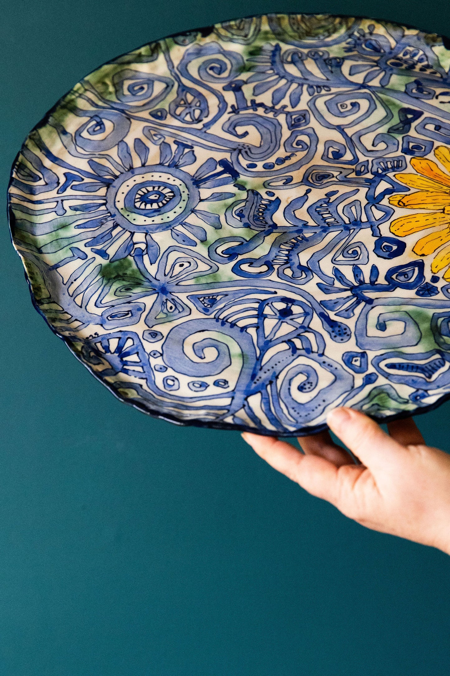 Blue Scribble Platter Number One ~ Daisy Language