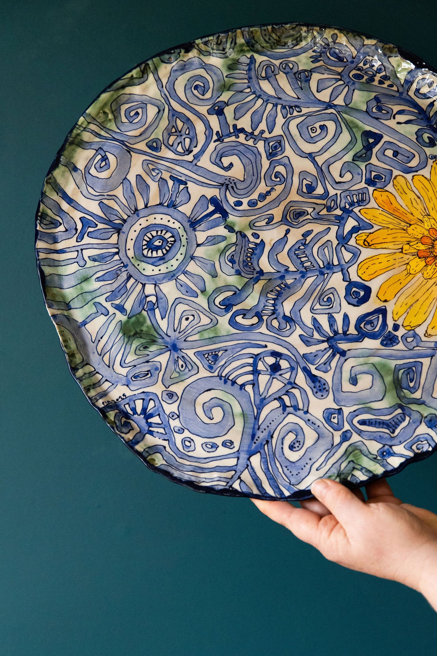 Blue Scribble Platter Number One ~ Daisy Language