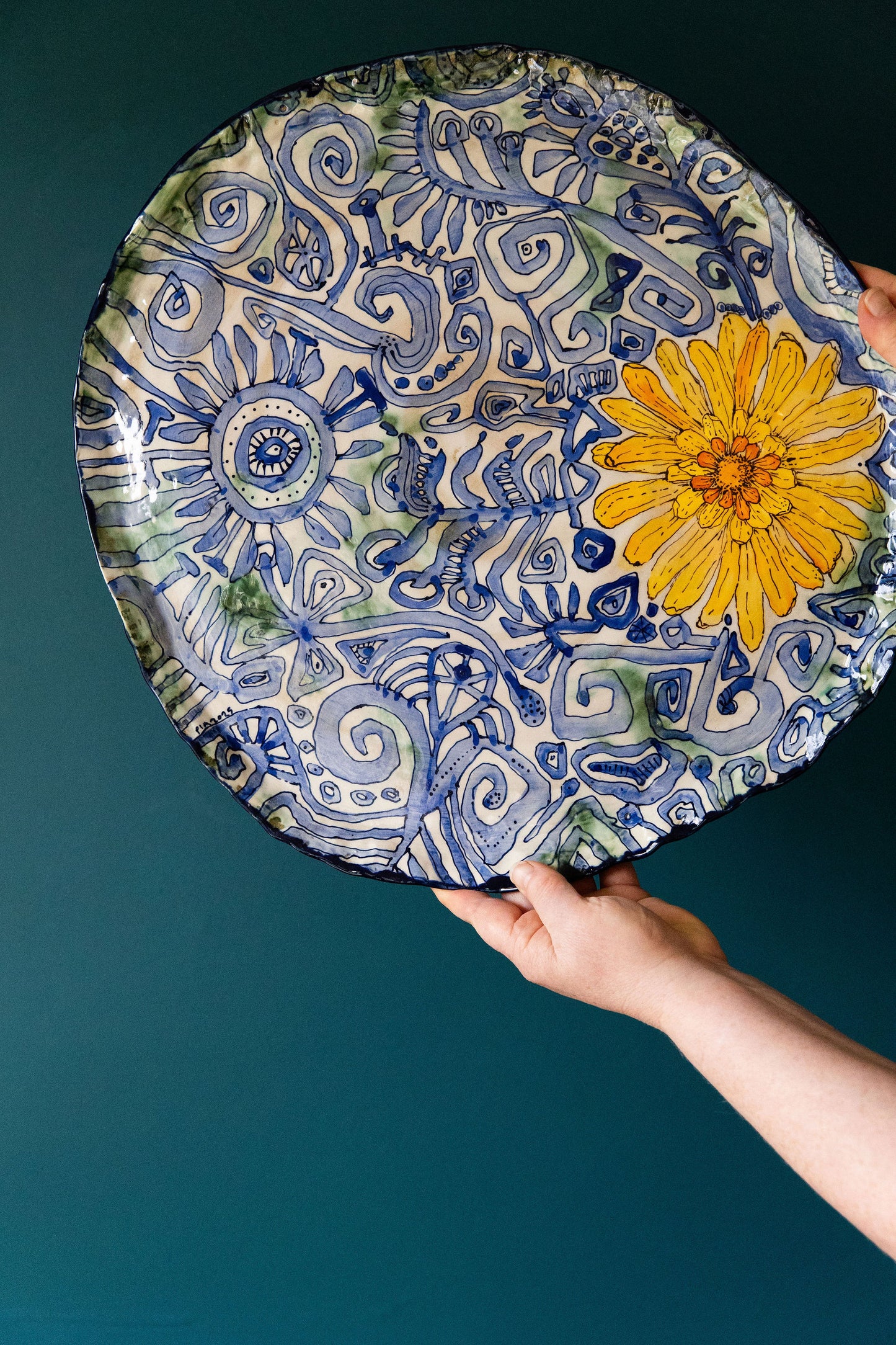 Blue Scribble Platter Number One ~ Daisy Language