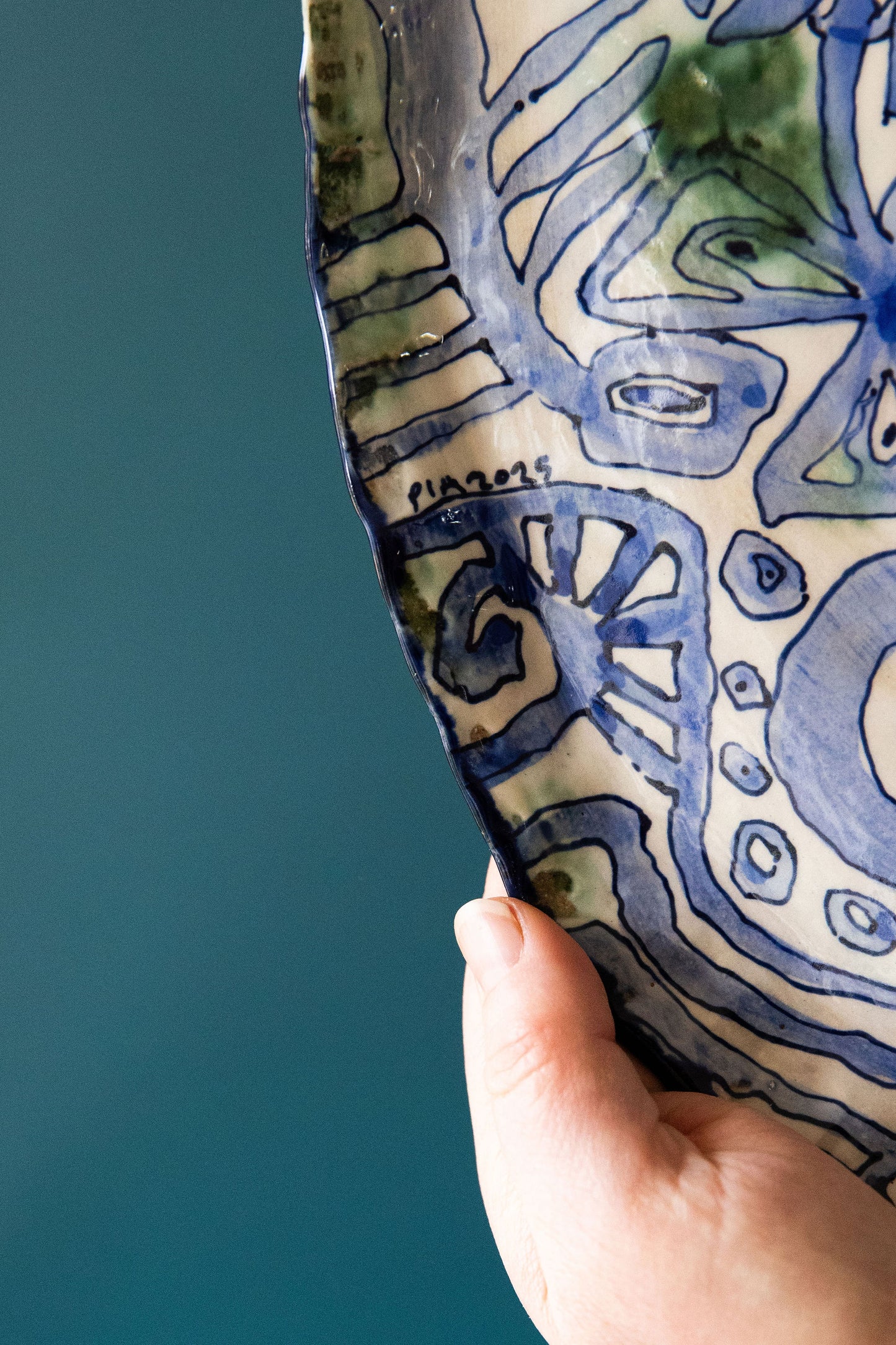 Blue Scribble Platter Number One ~ Daisy Language