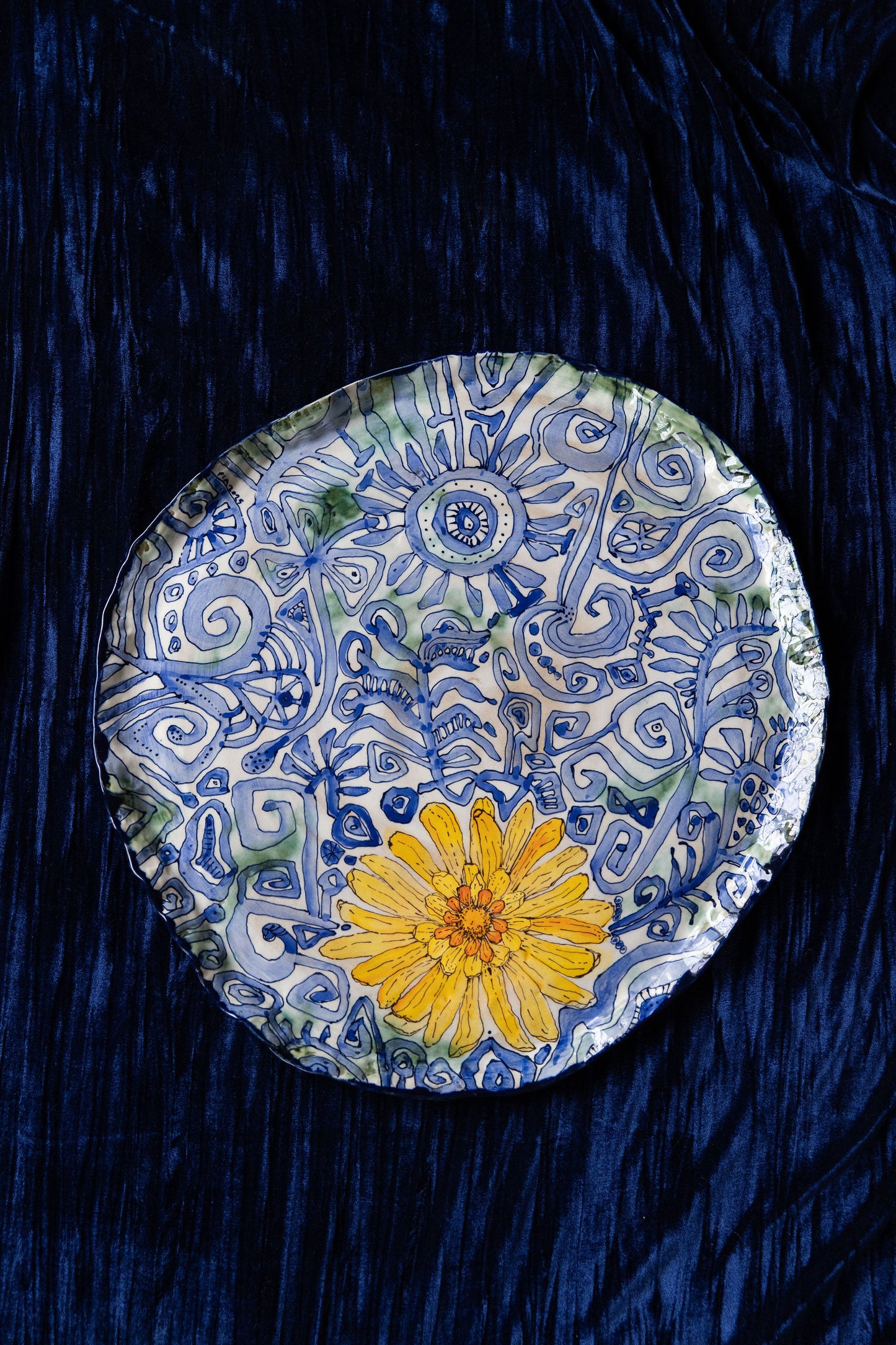 Blue Scribble Platter Number One ~ Daisy Language