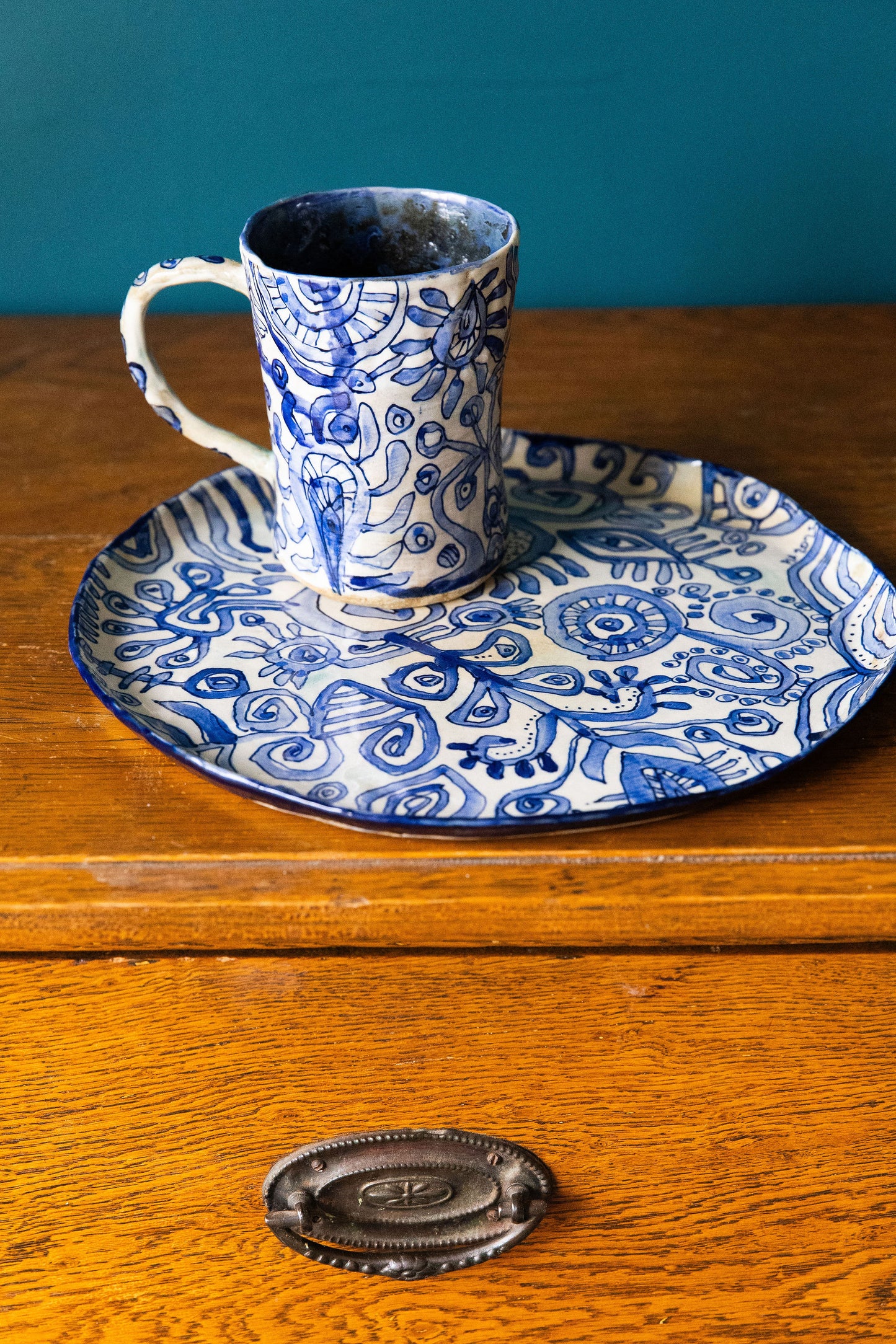 Blue Scribble Set with Mug
