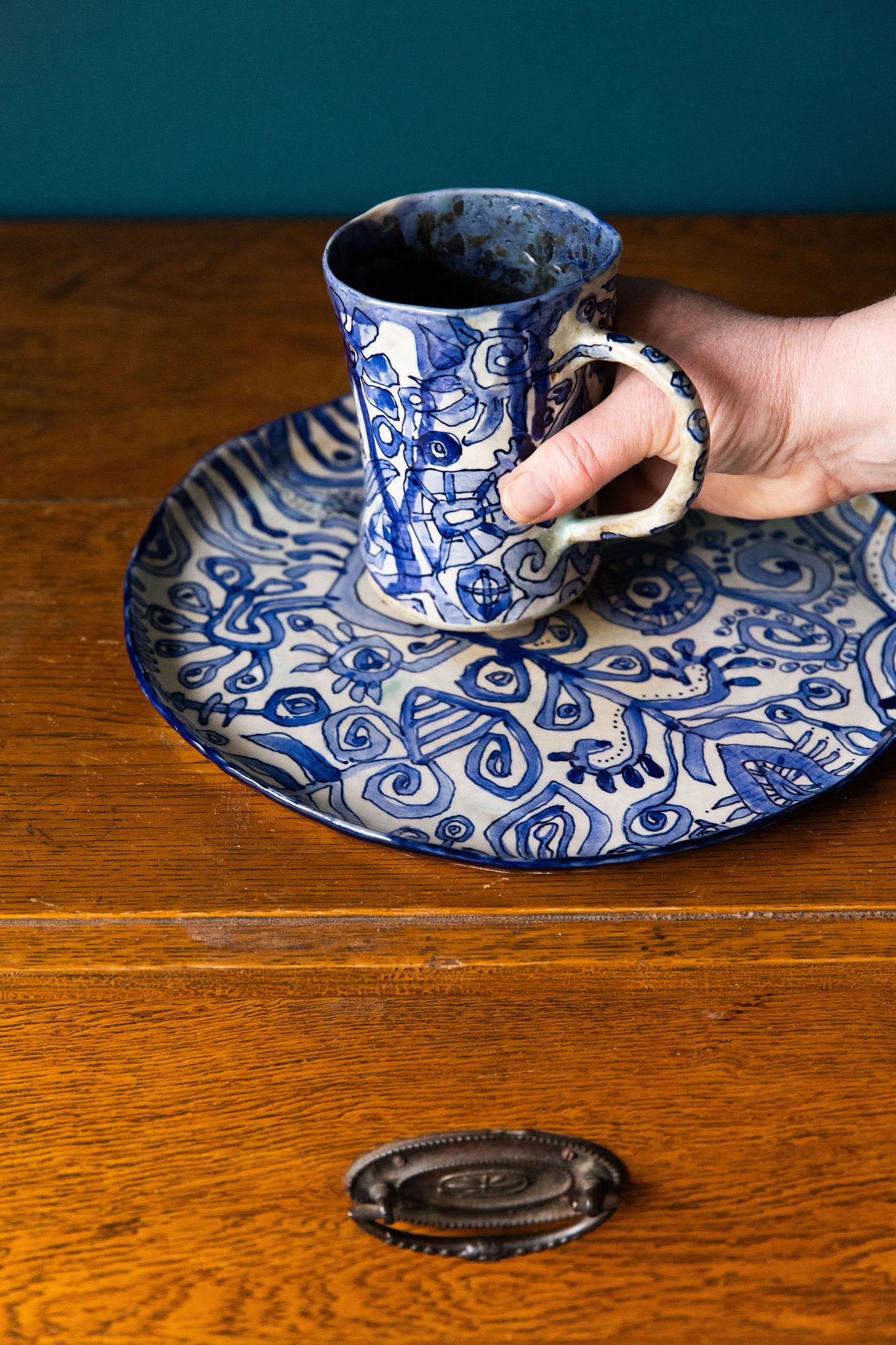 Blue Scribble Set with Mug