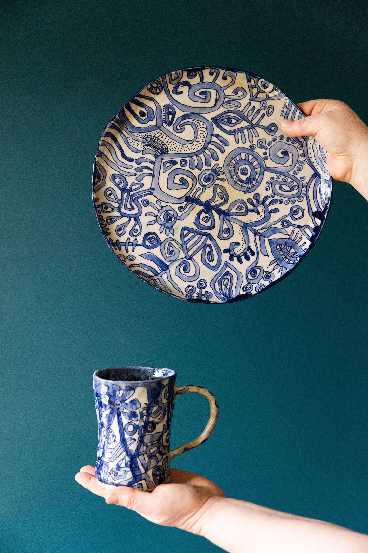 Blue Scribble Set with Mug