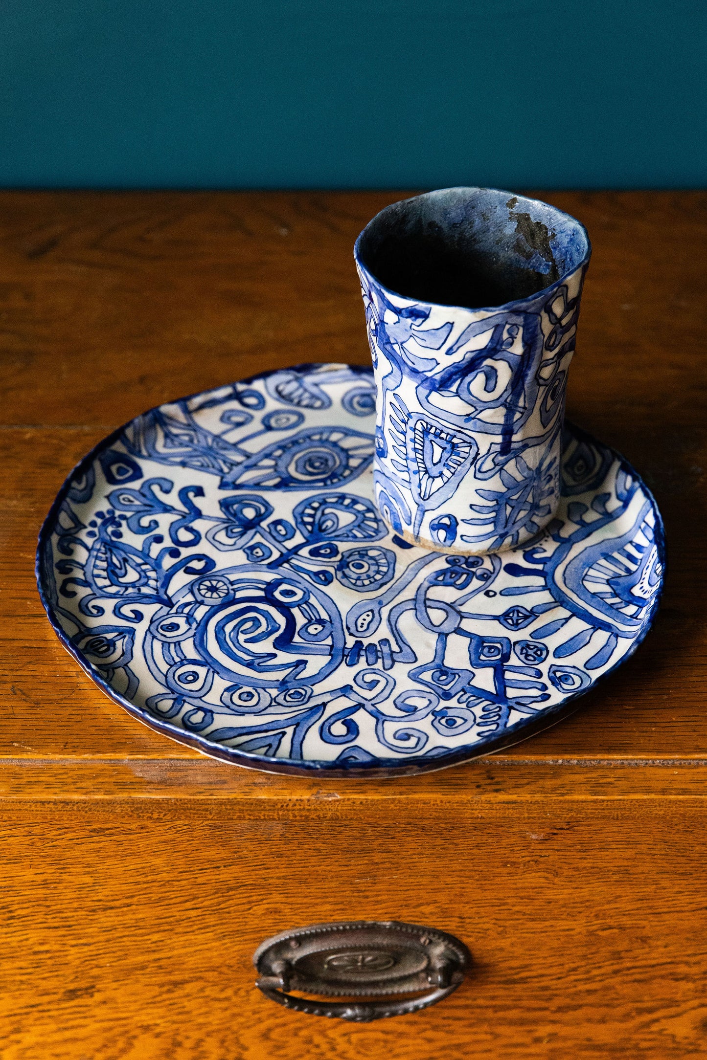 Blue Scribble Set With Tumbler