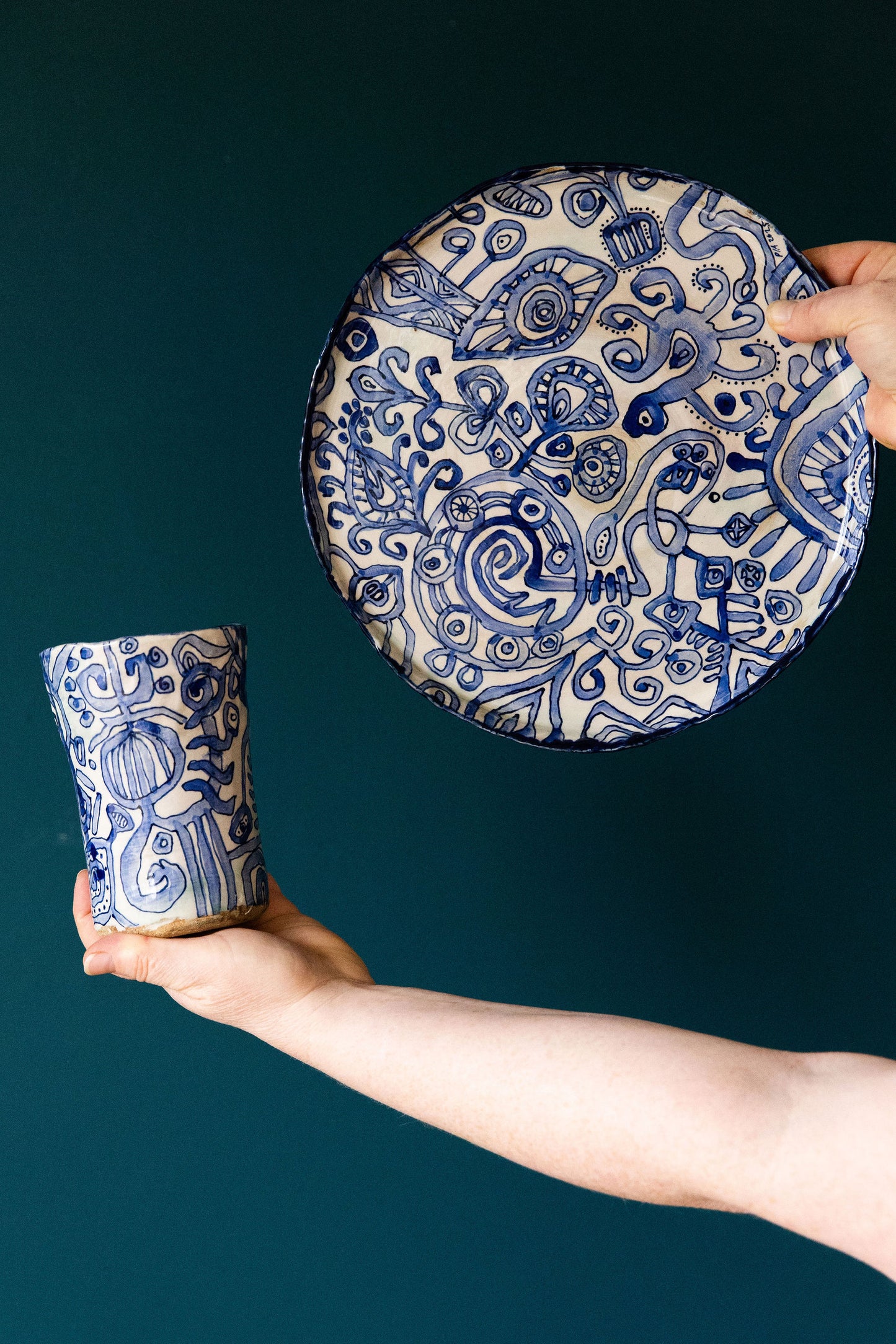 Blue Scribble Set With Tumbler