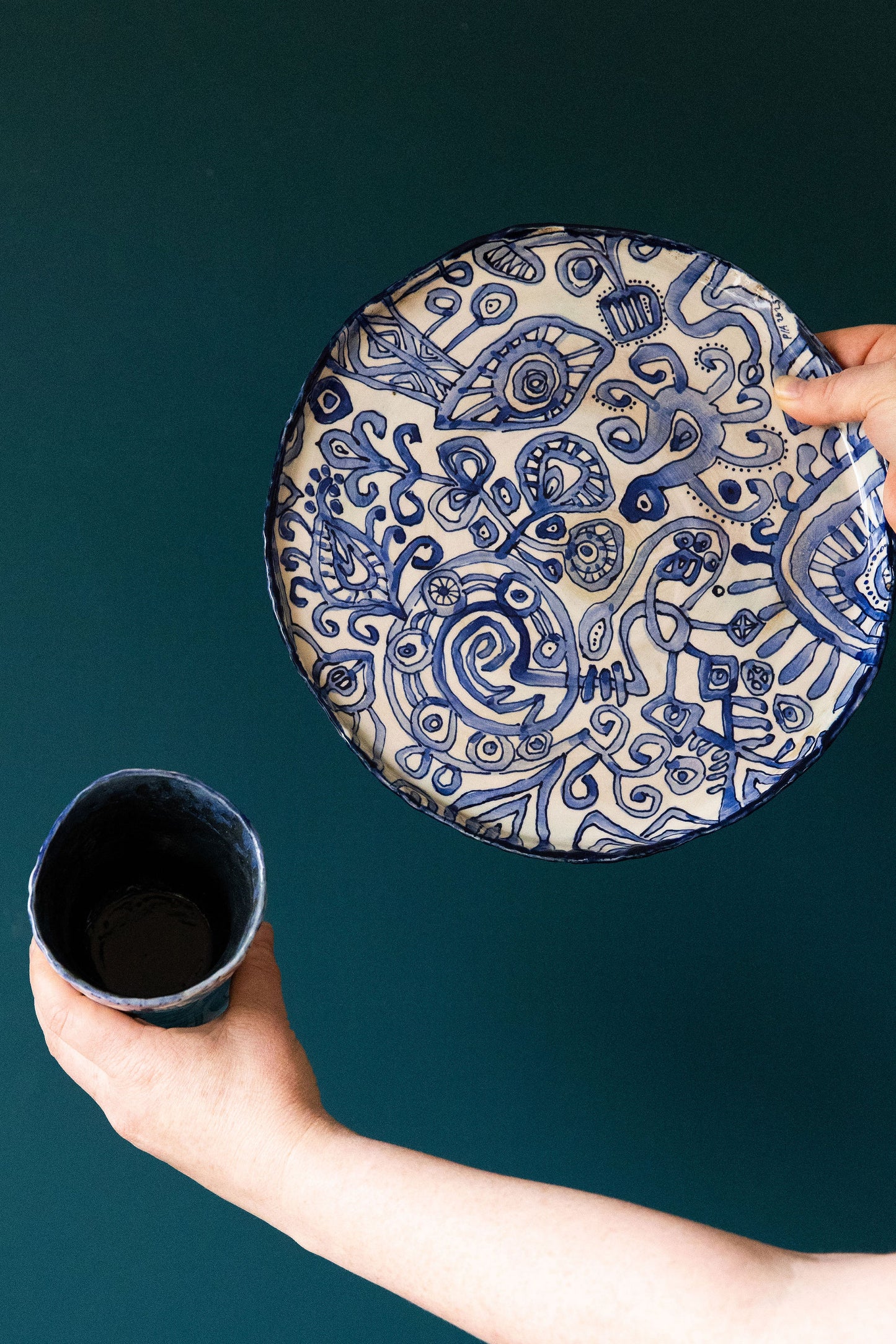 Blue Scribble Set With Tumbler