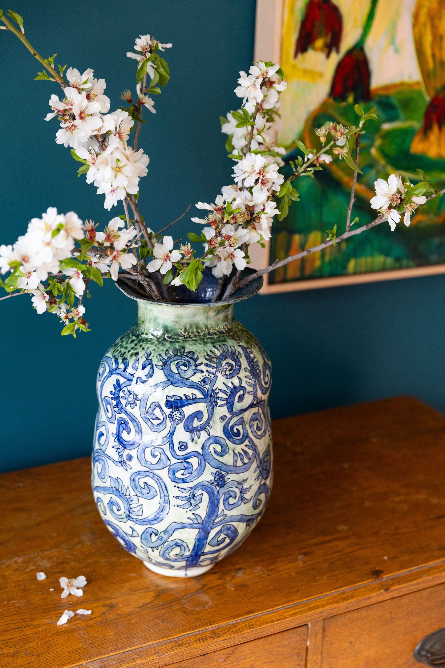 **AVAILABLE AT INVERELL ART GALLERY**Blue Scribble Vase Number One