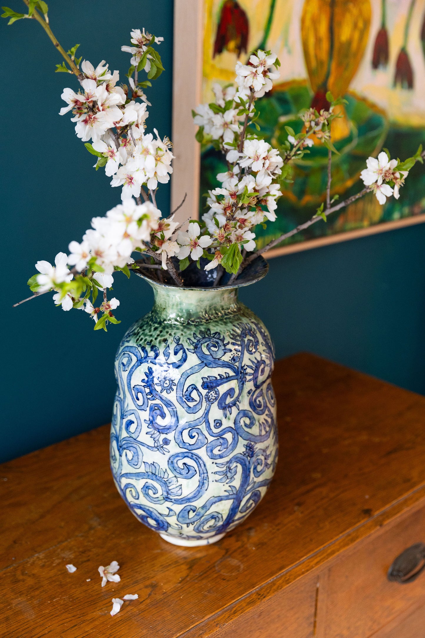 **AVAILABLE AT INVERELL ART GALLERY**Blue Scribble Vase Number One