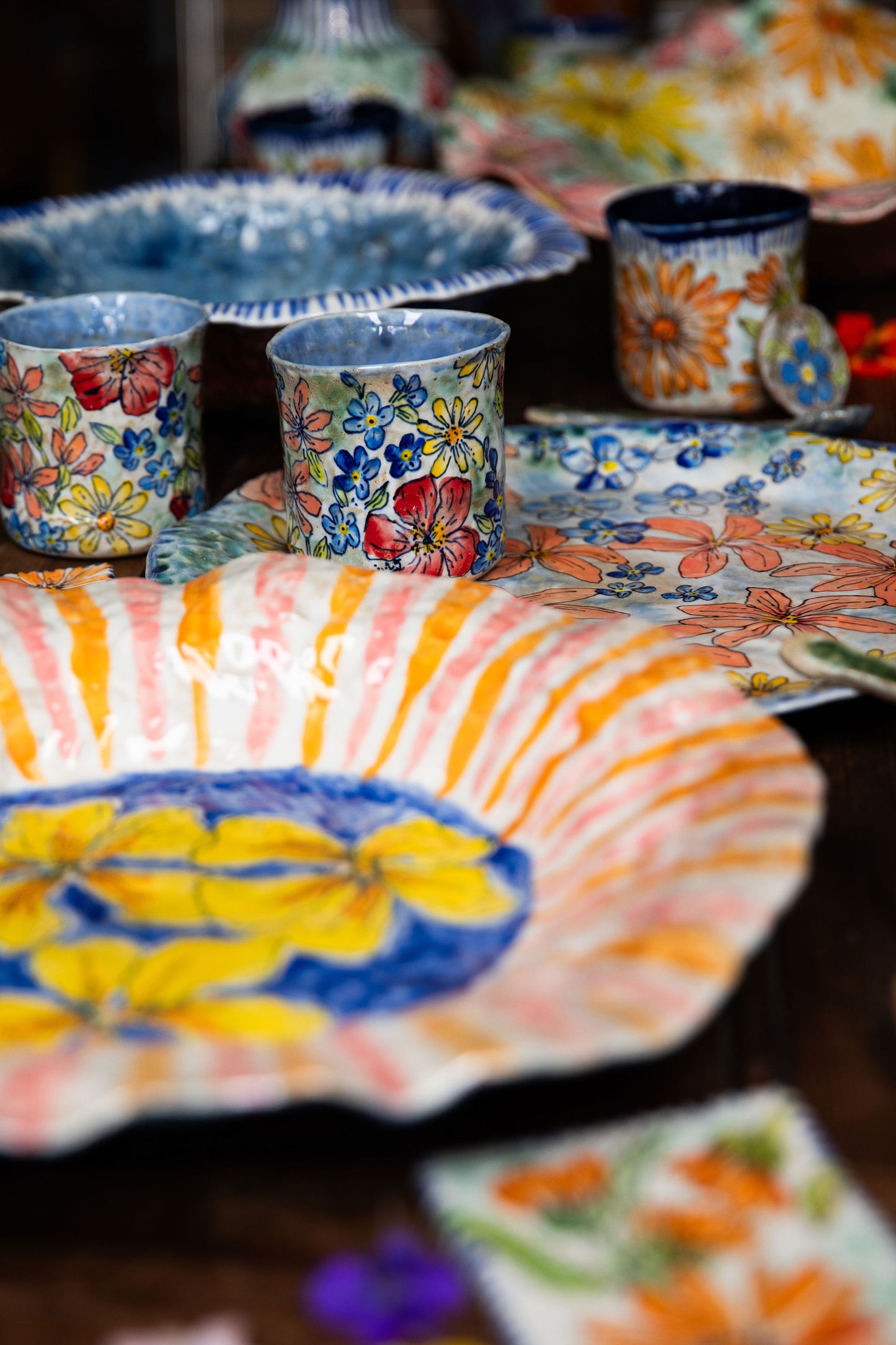 Large Stripe Bowl with Nasturtiums