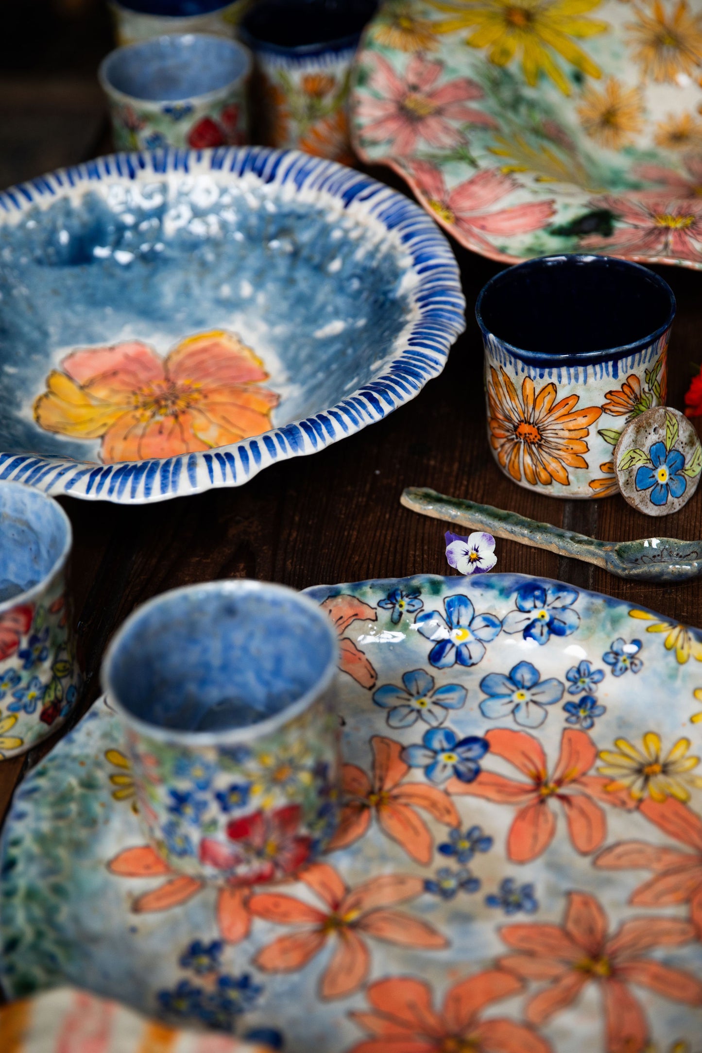 Poppy And Blue Stripe Bowl