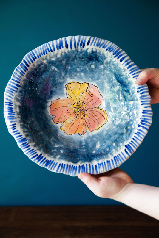 Poppy And Blue Stripe Bowl