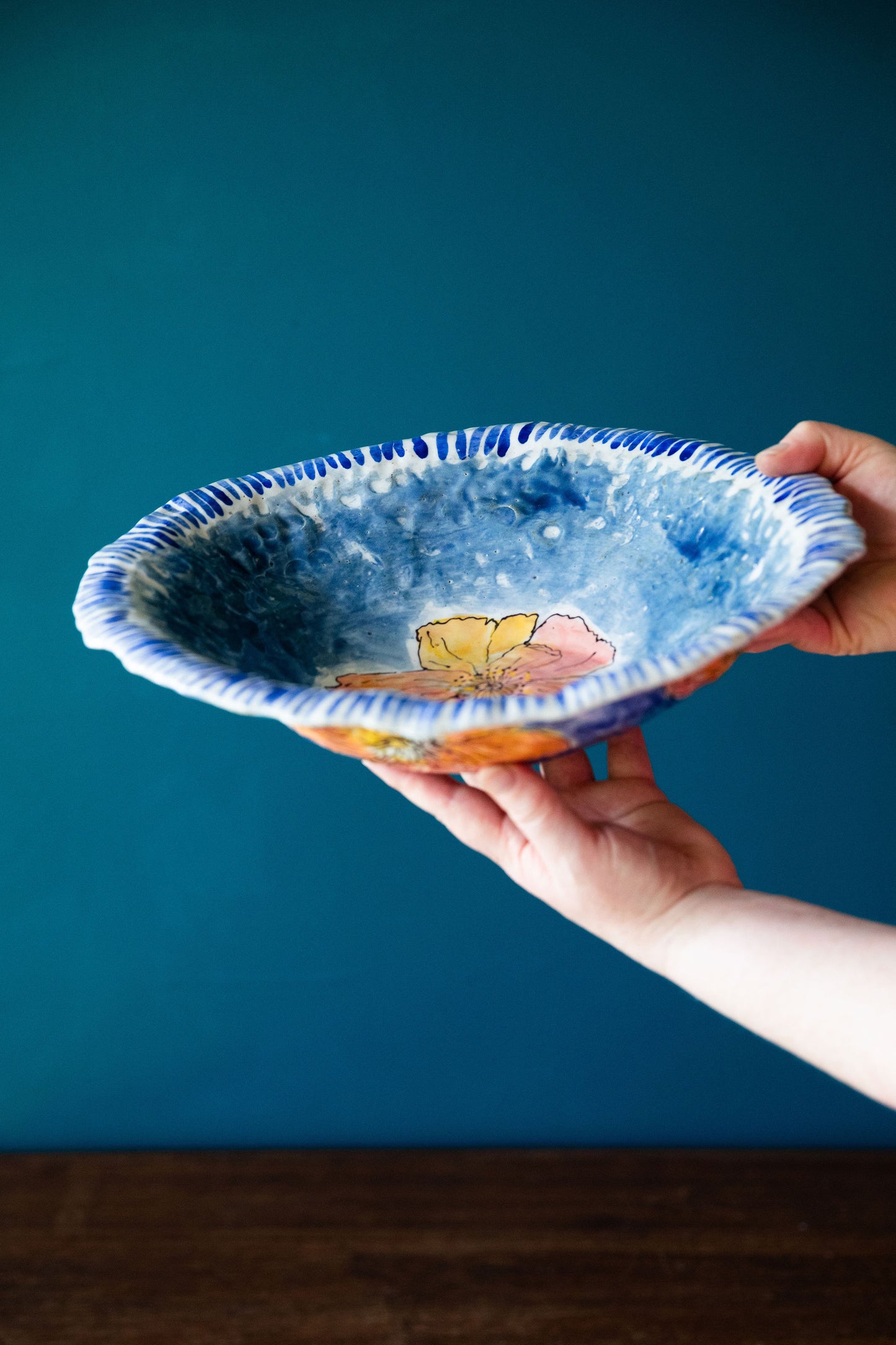 Poppy And Blue Stripe Bowl