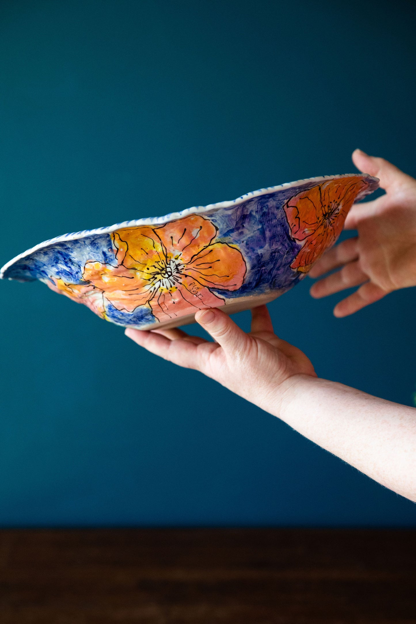 Poppy And Blue Stripe Bowl