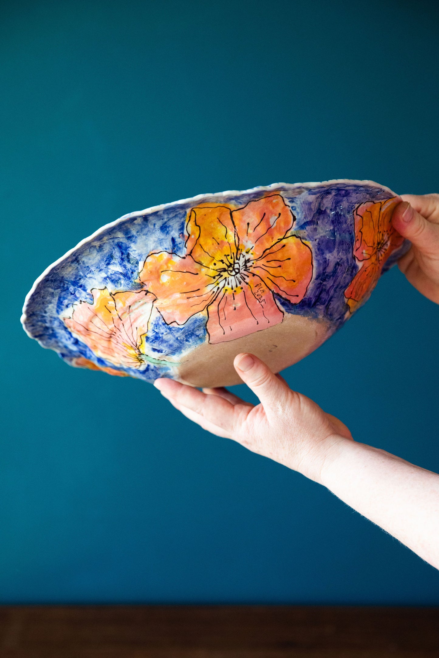 Poppy And Blue Stripe Bowl