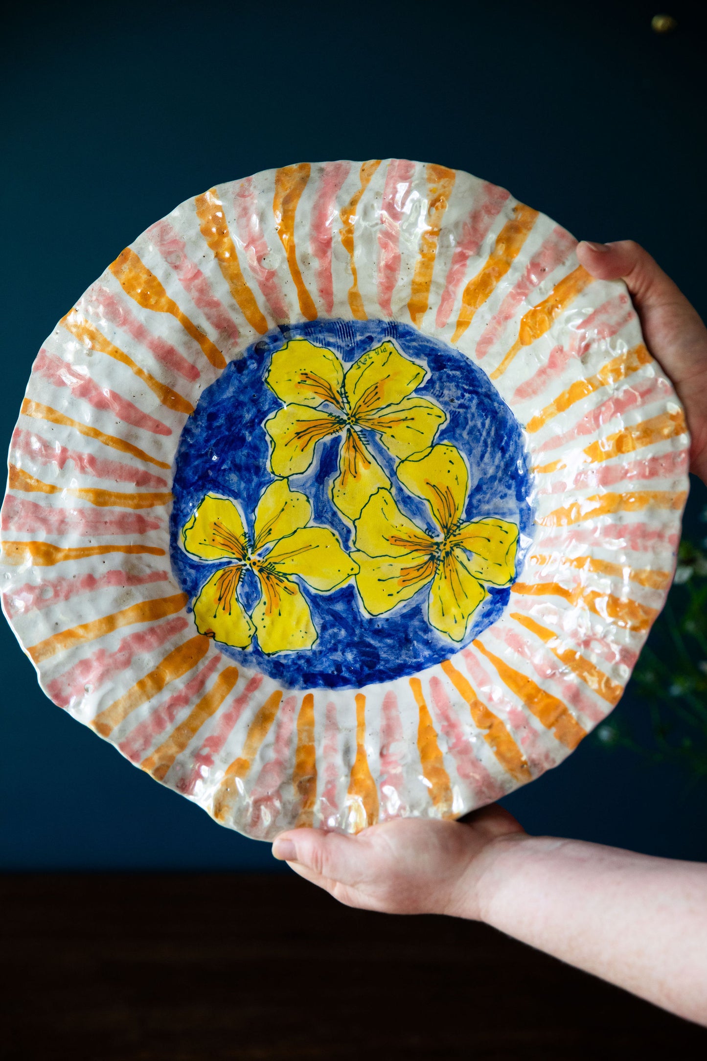 Large Stripe Bowl with Nasturtiums