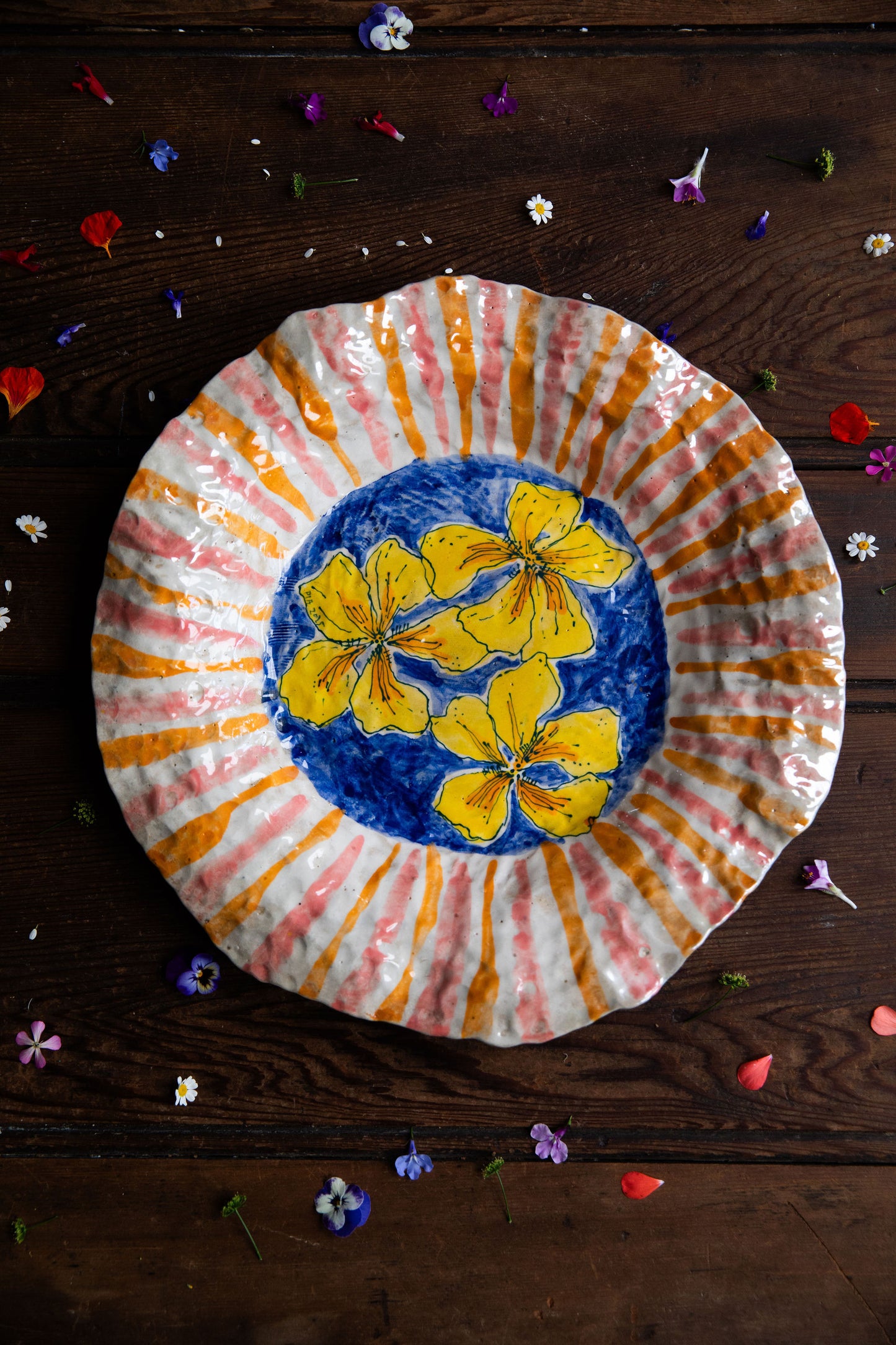 Large Stripe Bowl with Nasturtiums