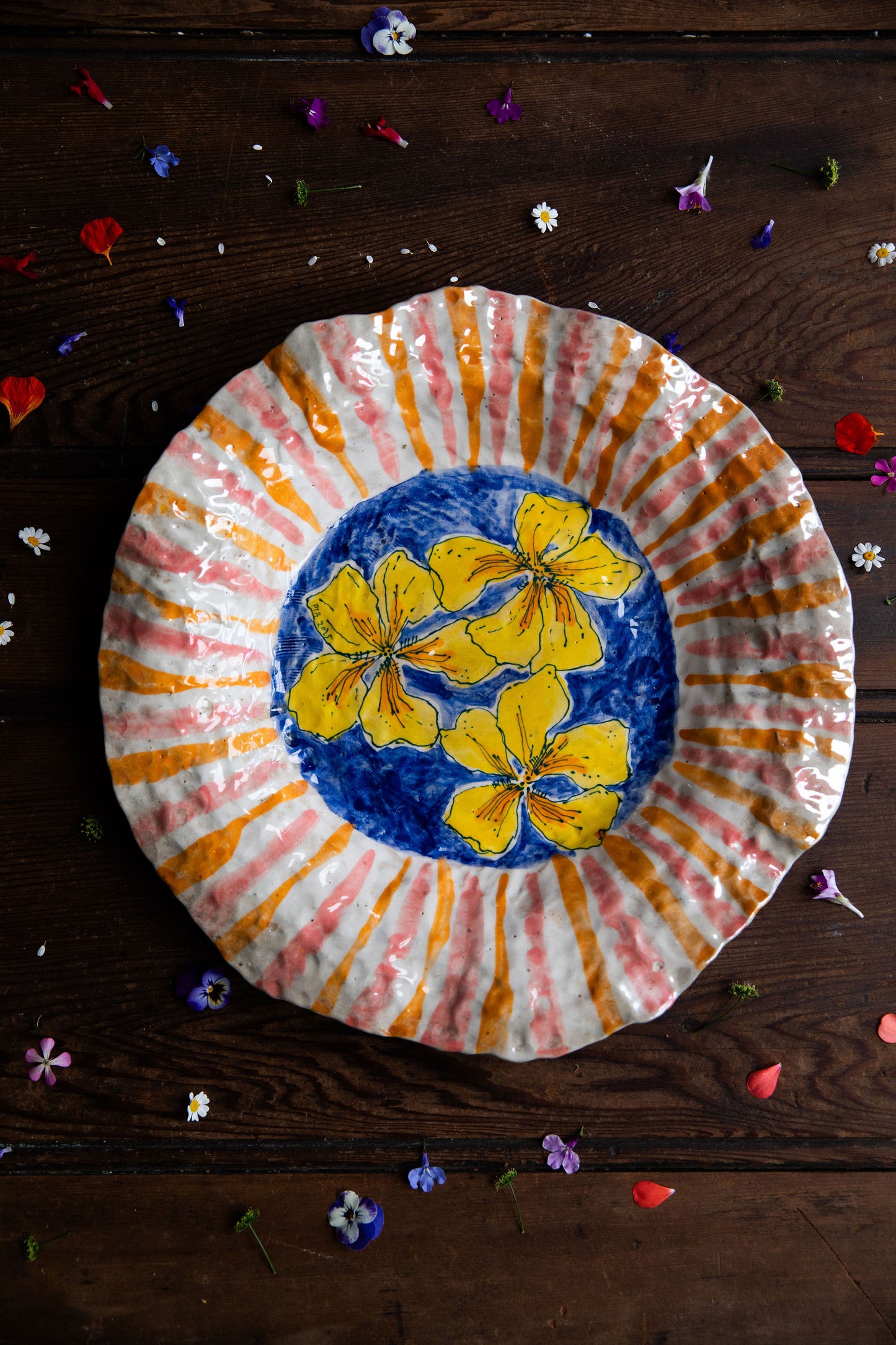 Large Stripe Bowl with Nasturtiums