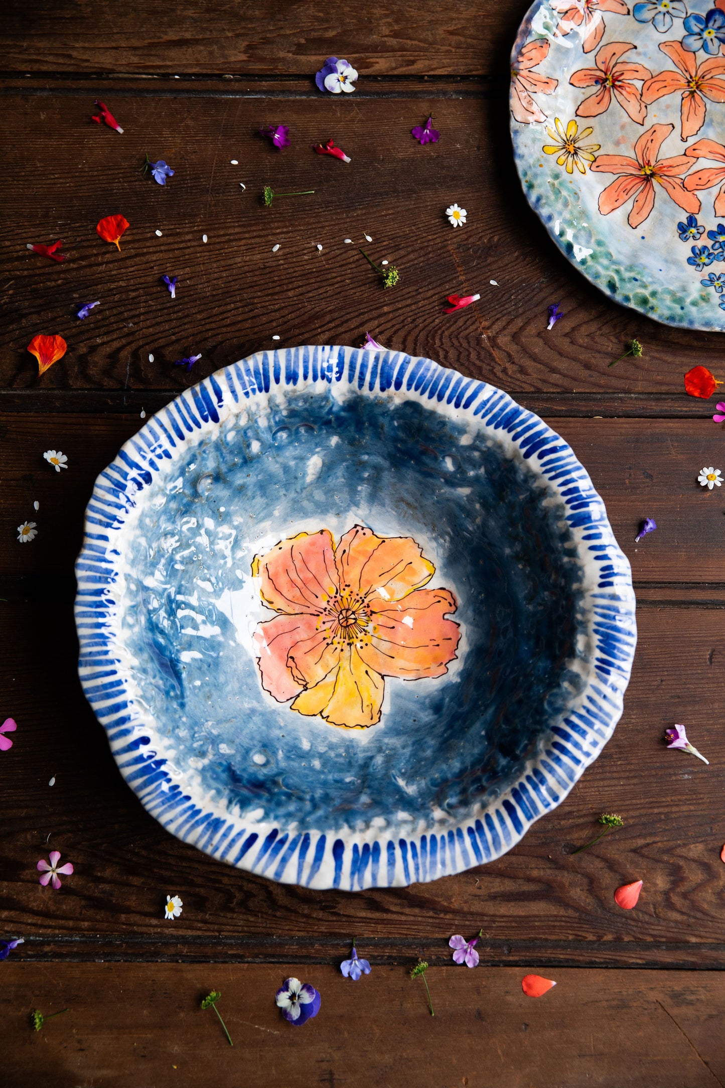 Poppy And Blue Stripe Bowl