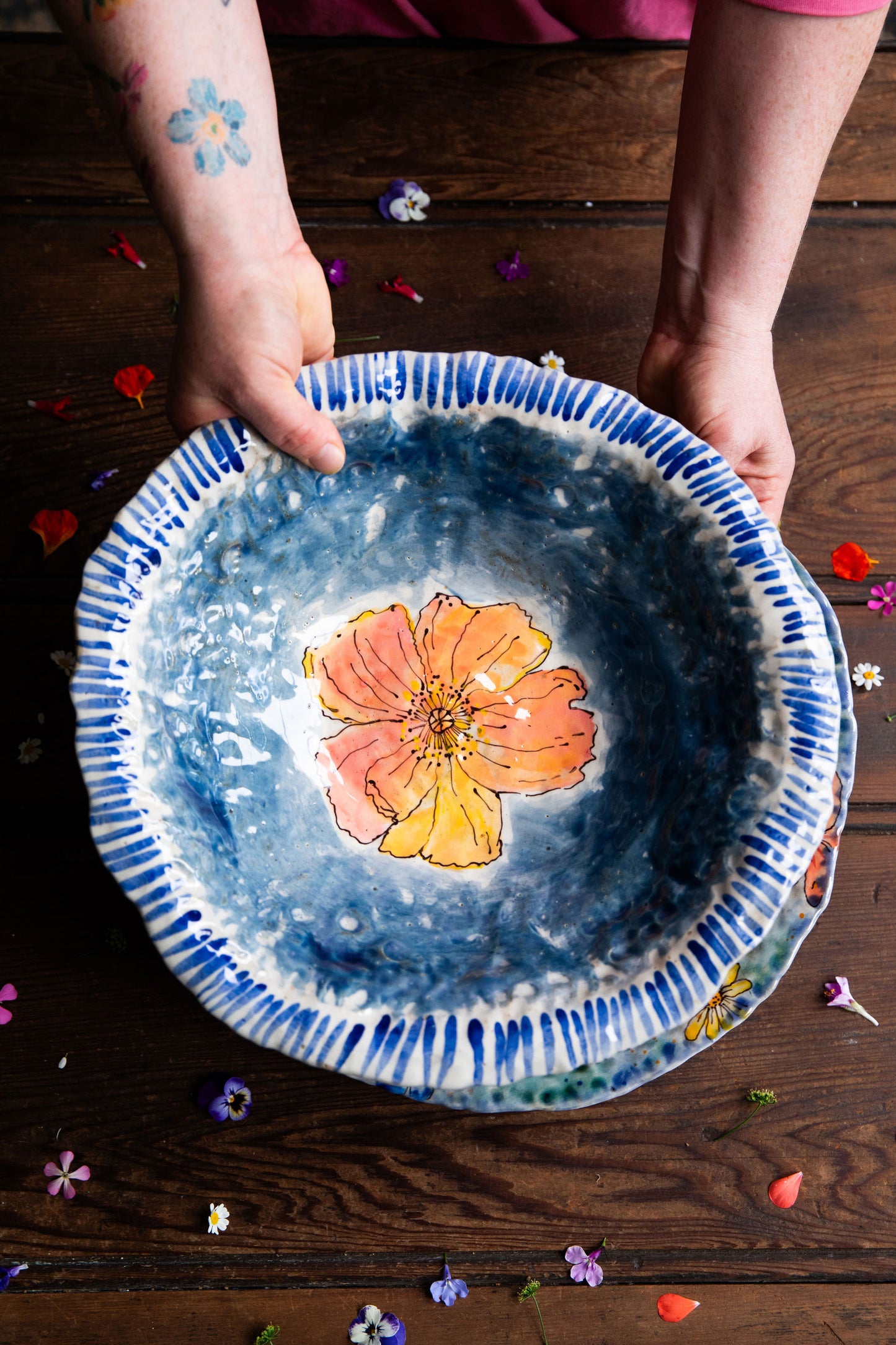 Poppy And Blue Stripe Bowl