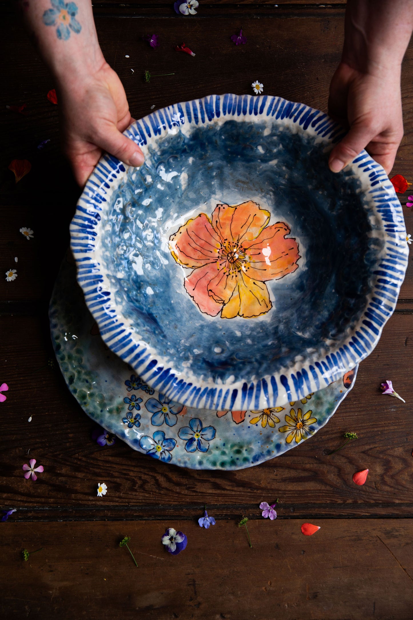 Poppy And Blue Stripe Bowl