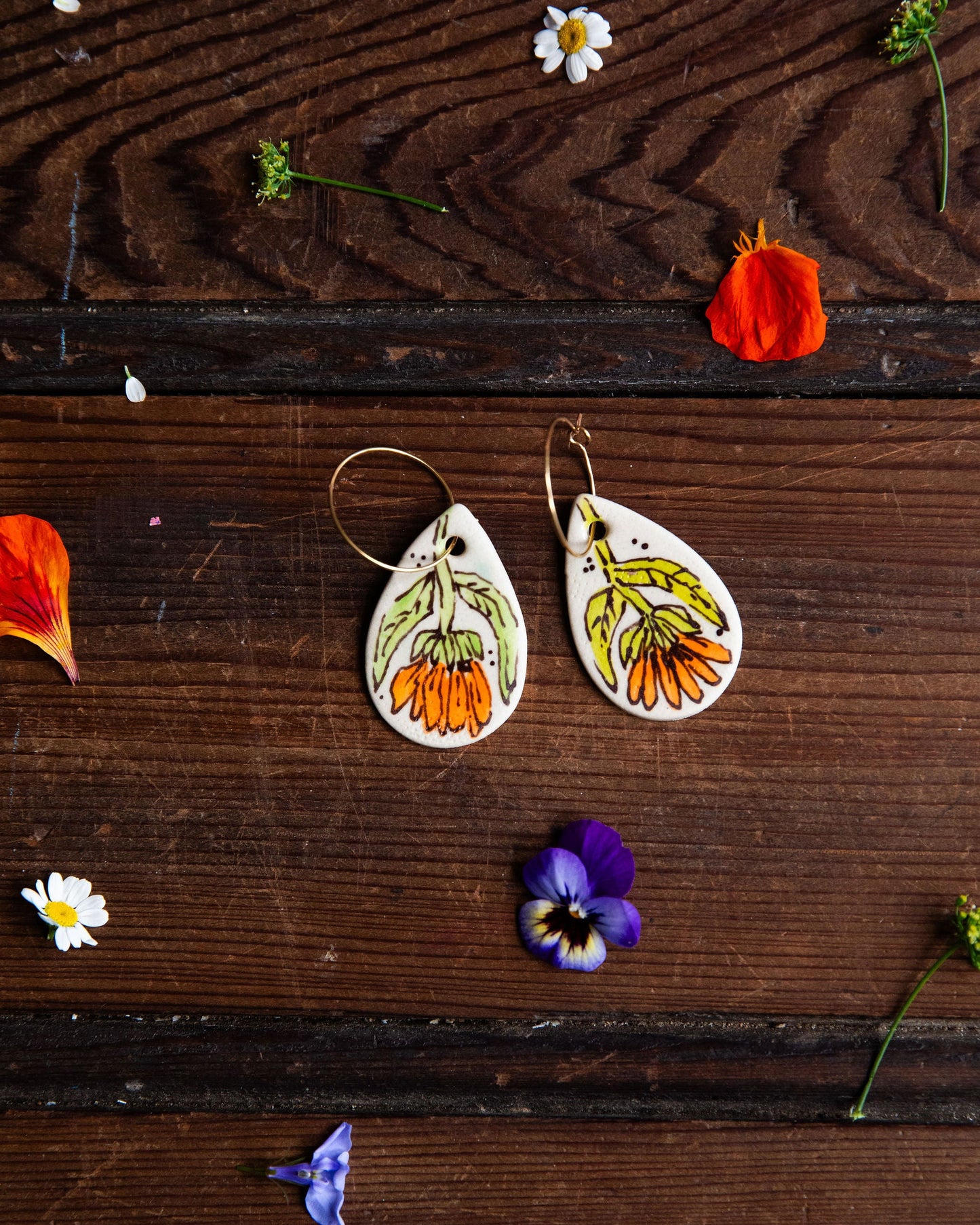 Calendula Earrings ~ Droplet Large