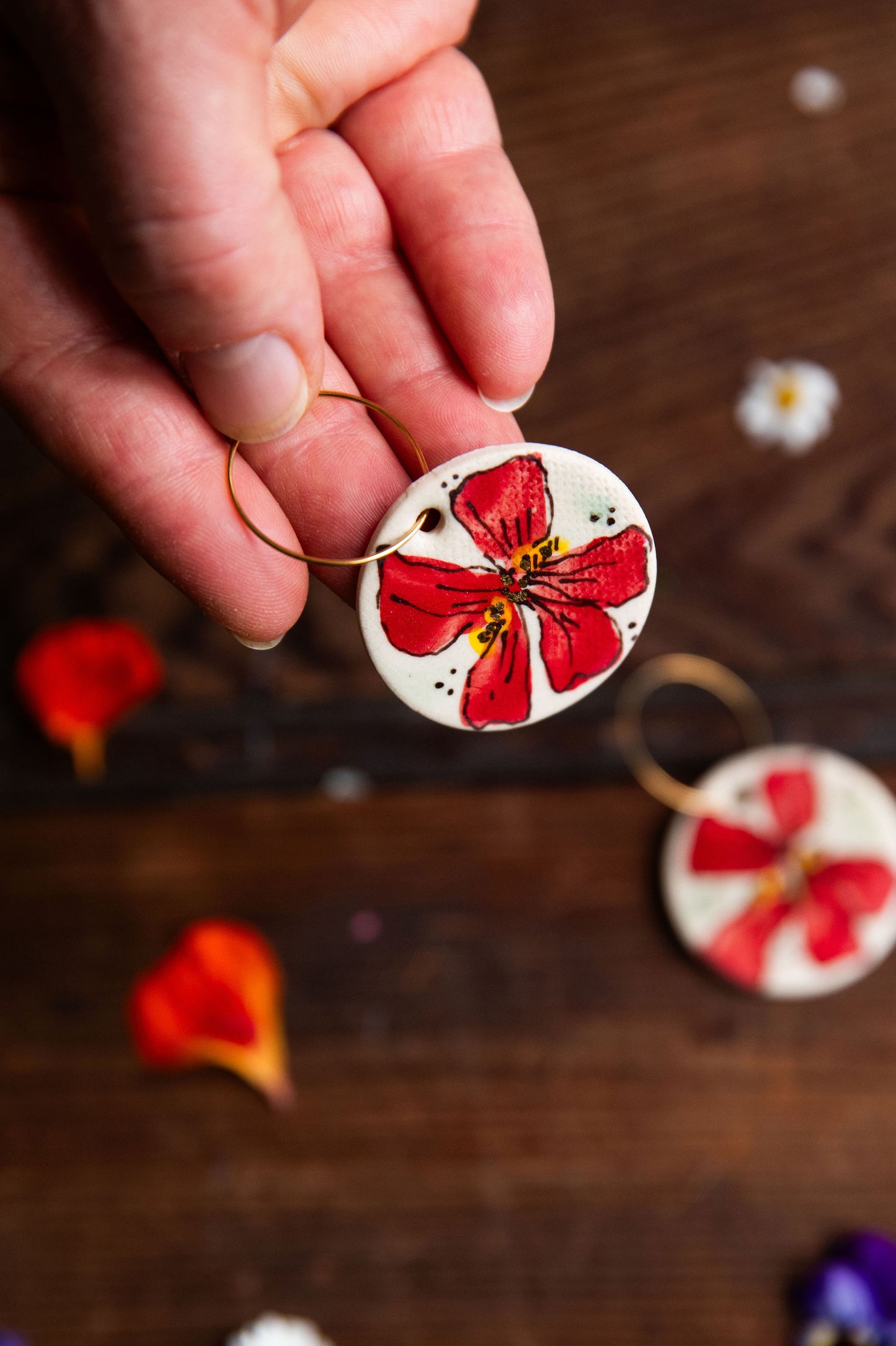 Red Nasturtium Earrings ~ Round Large